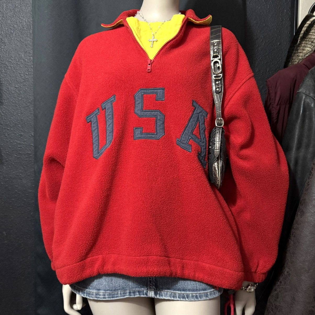 Polo Ralph Lauren 90s Polo Ralph Lauren Red USA Fleece Quarter Zip Sweatshirt Size L / US 10 / IT 46 - 1 Thumbnail