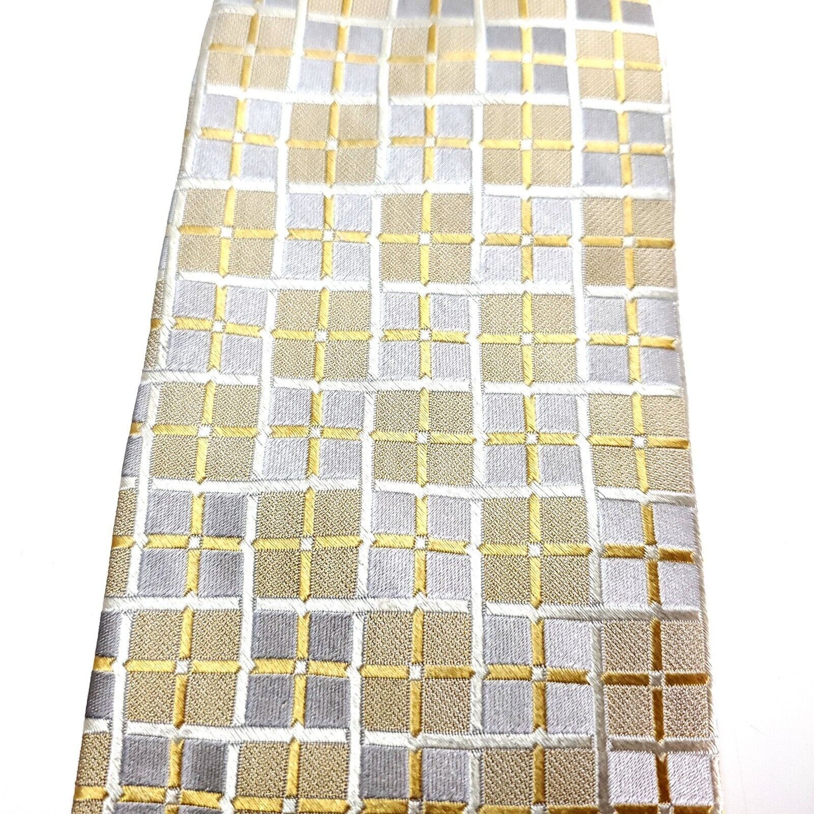 Pronto Uomo Pronto Uomo Couture Silk Tie Woven Yellow Gray Checker Board Size ONE SIZE - 2 Thumbnail