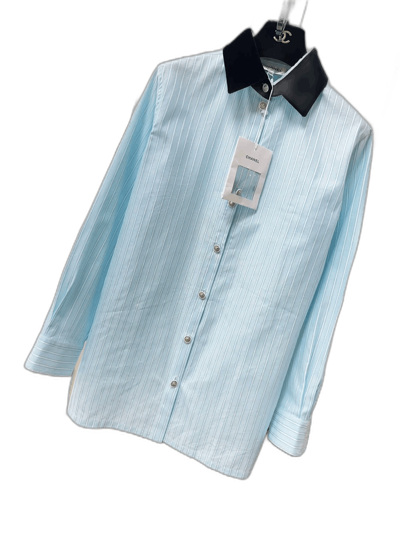 Chanel Chanel 22B Blue Stripe Long Sleeve Shirt Size M / US 6-8 / IT 42-44 - 1 Thumbnail