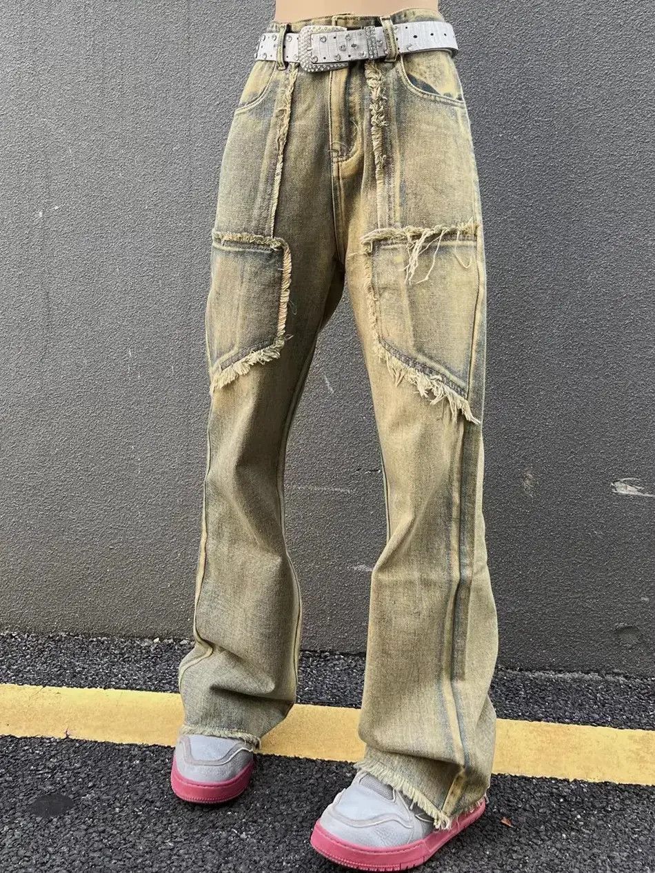 Japanese Brand Retro washed straight leg patchwork jeans Size US 32 / EU 48 - 5 Thumbnail