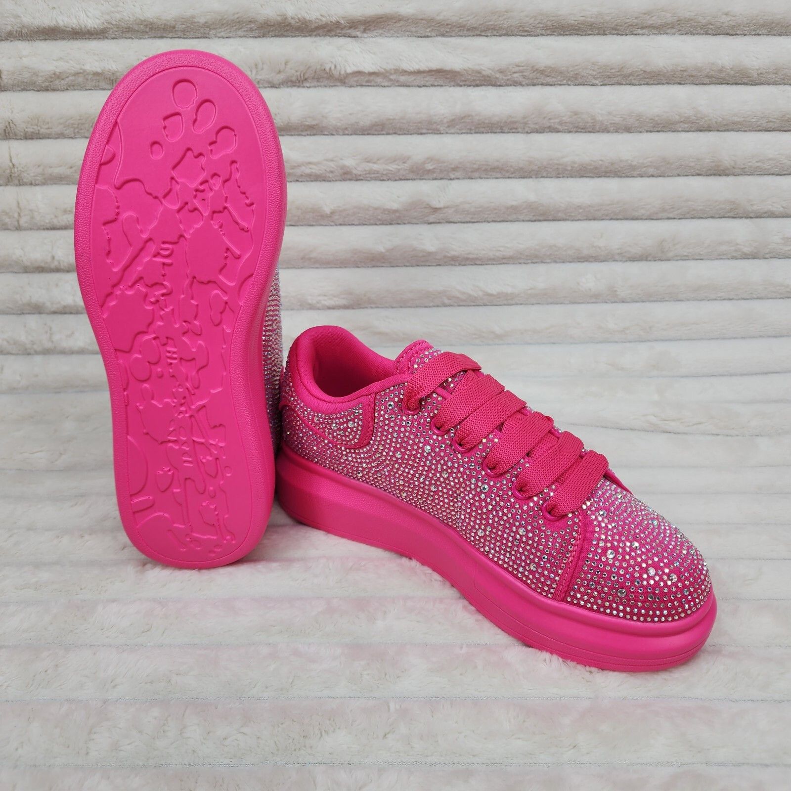 Other Cush Baby Bright Pink Fuchsia Rhinestone Sneakers Tennis Sho Size US 6 / IT 36 - 2 Thumbnail