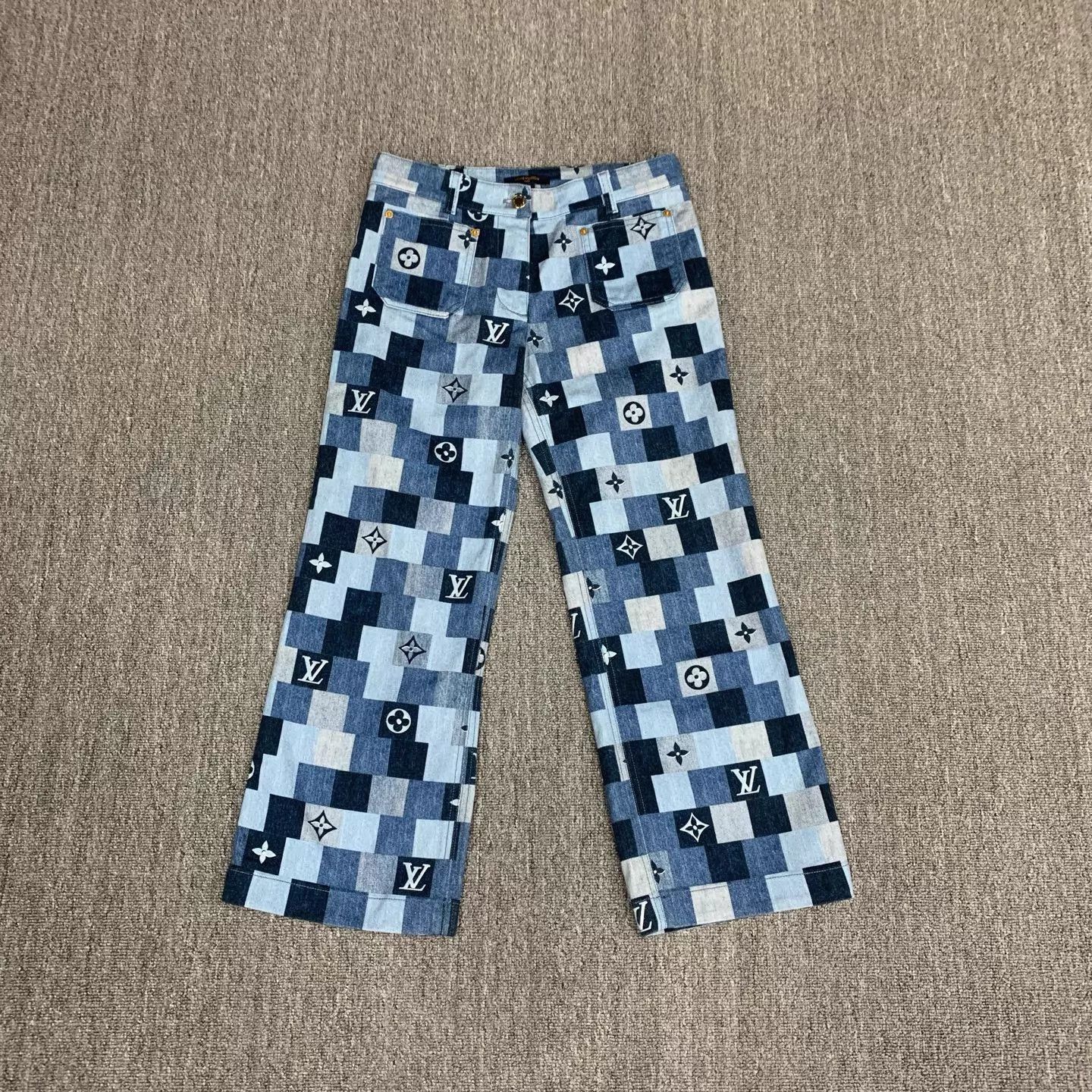 Louis Vuitton LV Blue Color-Blocked Check Jeans 36 98% New Size 26" / US 2 / IT 38 - 1 Thumbnail