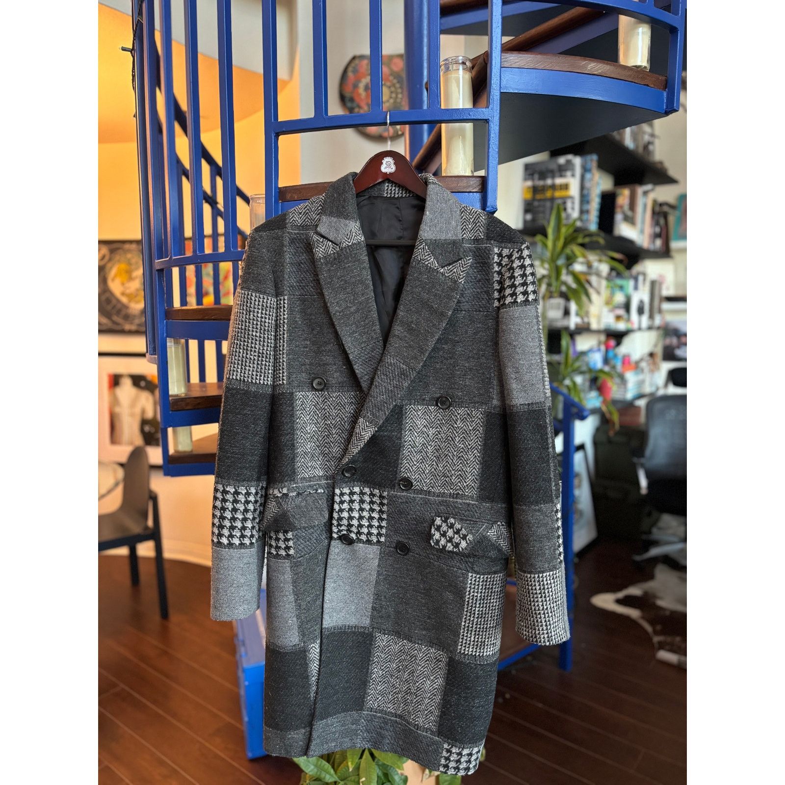 Other VÂNT Grey Patchwork Double Breasted Coat Size L (52) Size US L / EU 52-54 / 3 - 1 Thumbnail