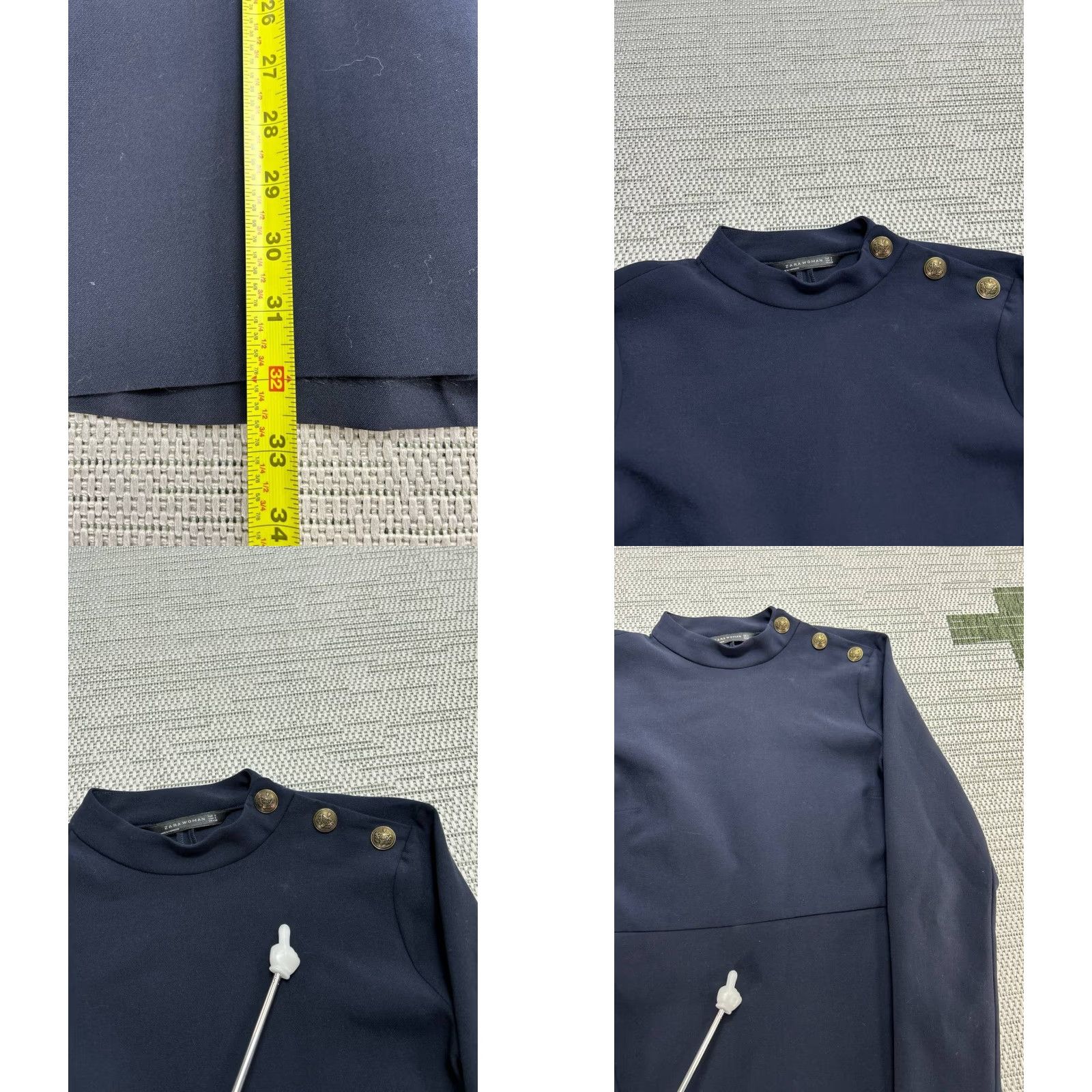 Zara Zara A-Line Dress Womens Small Blue Gold Tone Crest Buttons Mock Neck Cocktail Dress City Size S / US 4 / IT 40 - 8 Thumbnail