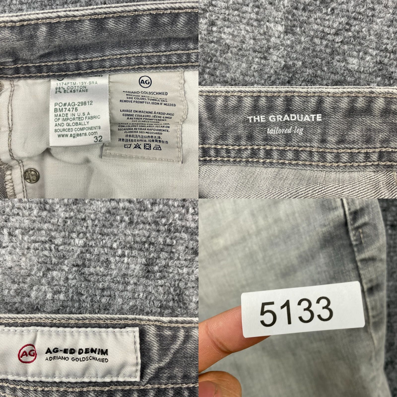 Denime AG Adriano Goldschmeid The Graduate Jeans Mens 32 Gray AG-ED Denim Size US 32 / EU 48 - 8 Thumbnail