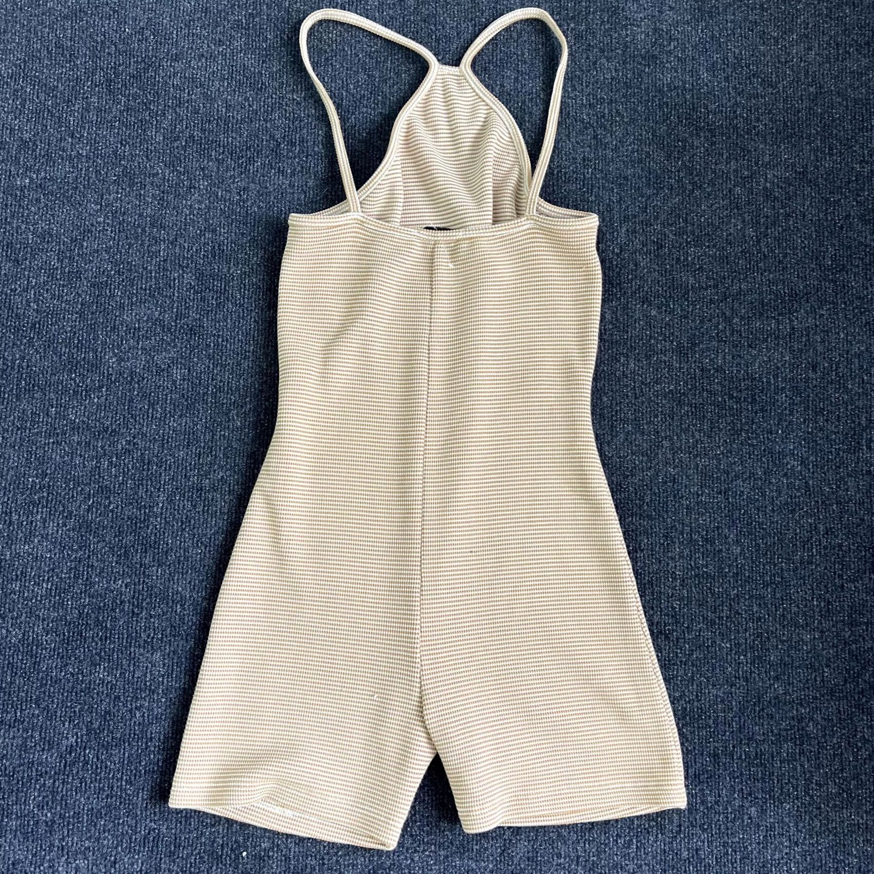 Zara ZARA Unitard Womens Small Beige Striped Knit Sleeveless One Piece Romper Size 28" / US 6 / IT 42 - 3 Thumbnail