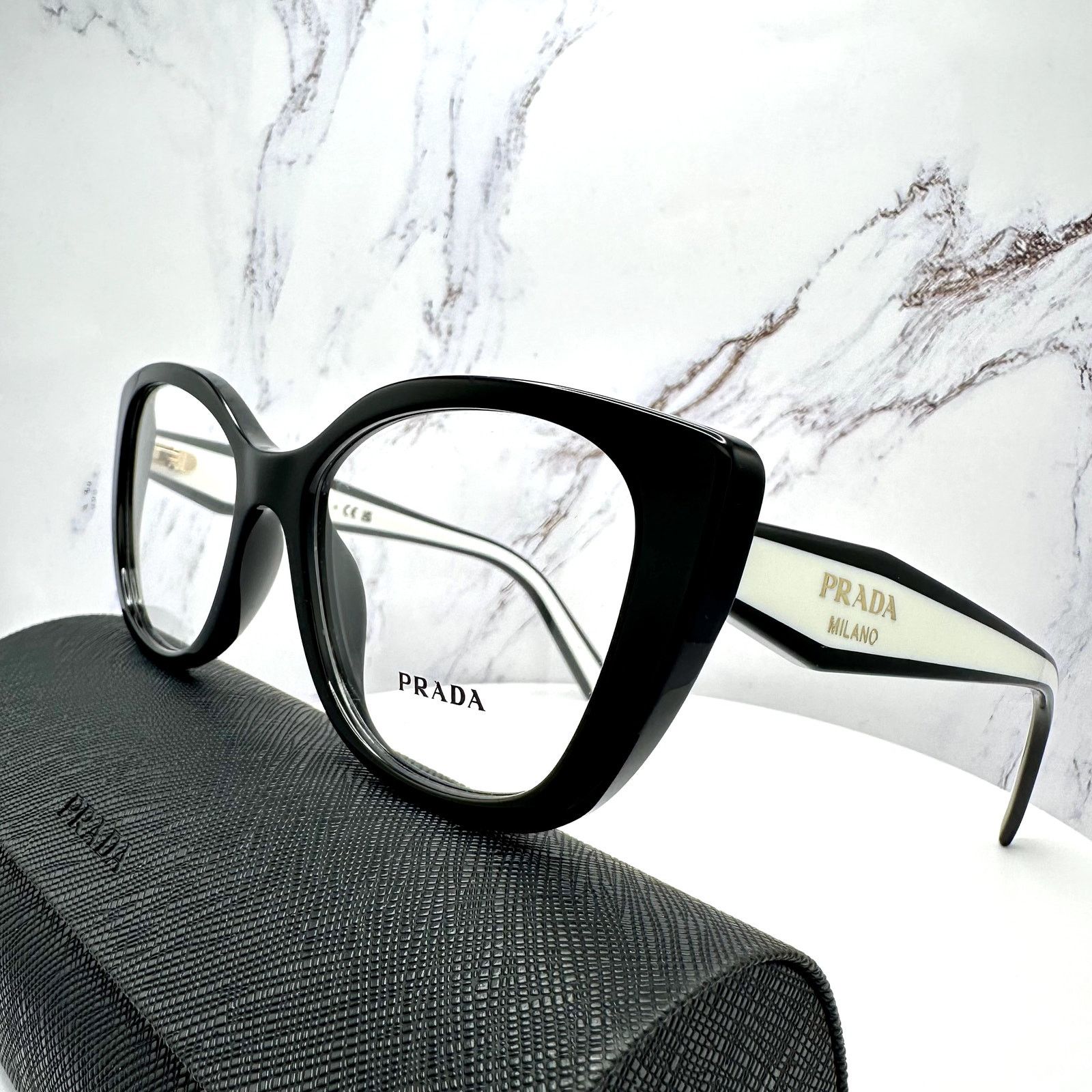 Prada New PRADA Eyeglasses Cat Eye Black White Gold 53-17-140 Size ONE SIZE - 9 Thumbnail