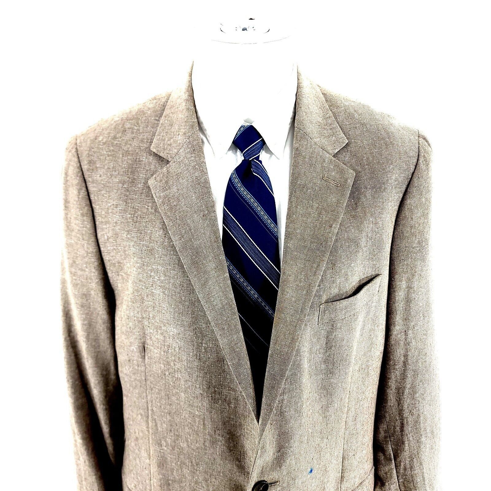 Stafford DAMAGED Stafford Linen Cotton 2 Button Blazer 44L Tan Birdse Size 44L - 1 Thumbnail