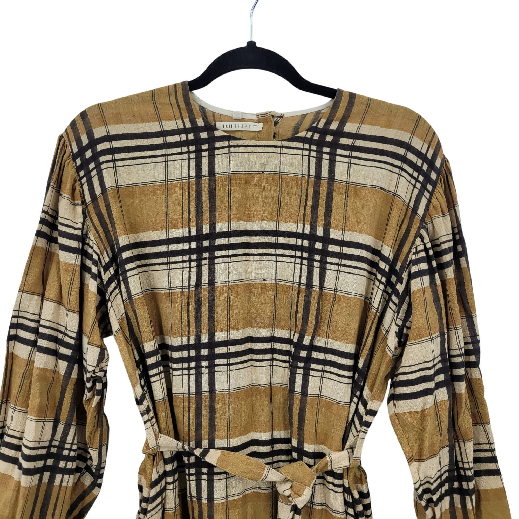 Designer Eleven Eleven Checkered Plaid Mustard Belted Midi Dress Sz M Size M / US 6-8 / IT 42-44 - 6 Thumbnail