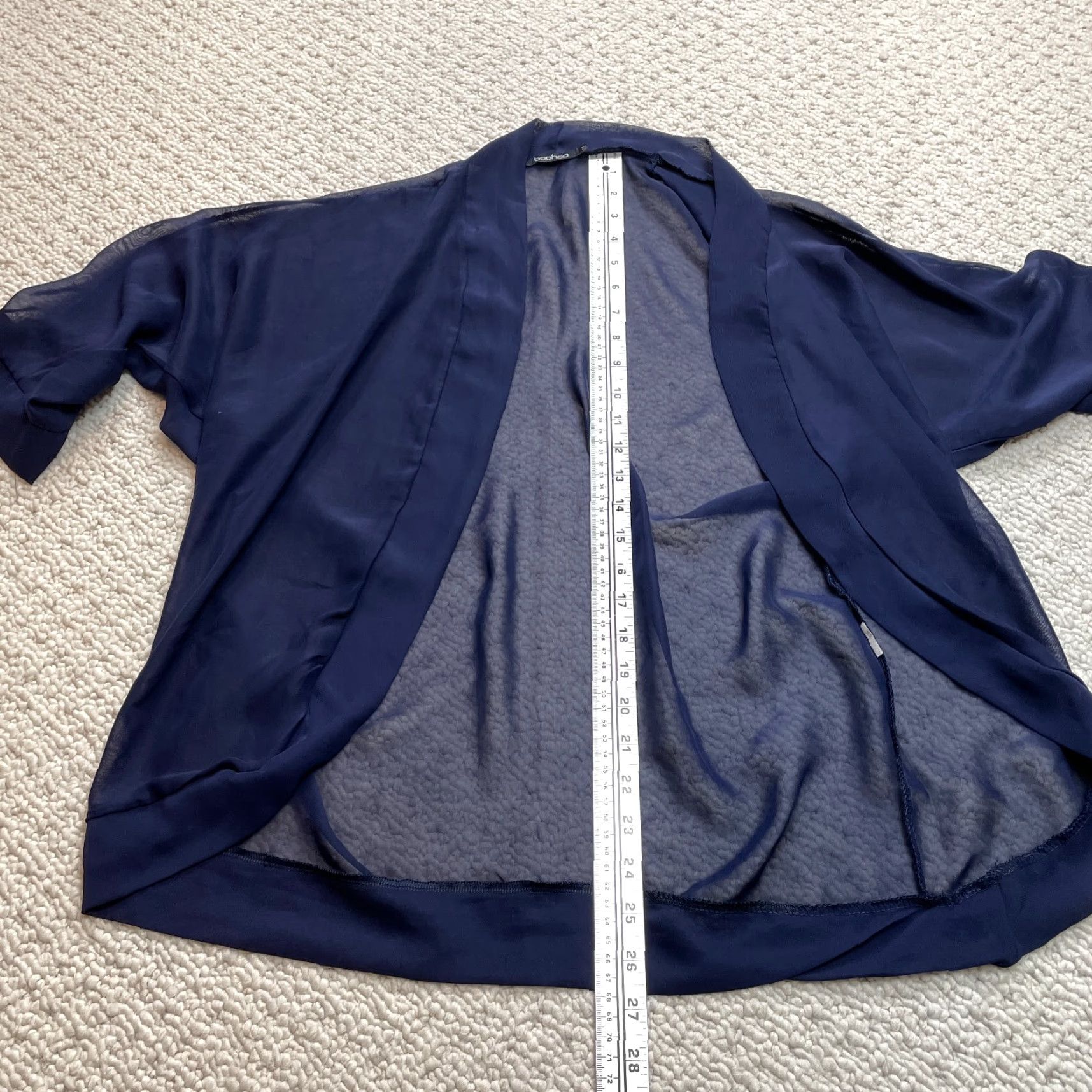 Boohoo VINTAGE Boohoo Kimono Top Shirt Womens Small Open Front Sheer 3/4 Sleeve Navy Blue Light Blue Size S / US 4 / IT 40 - 3 Thumbnail