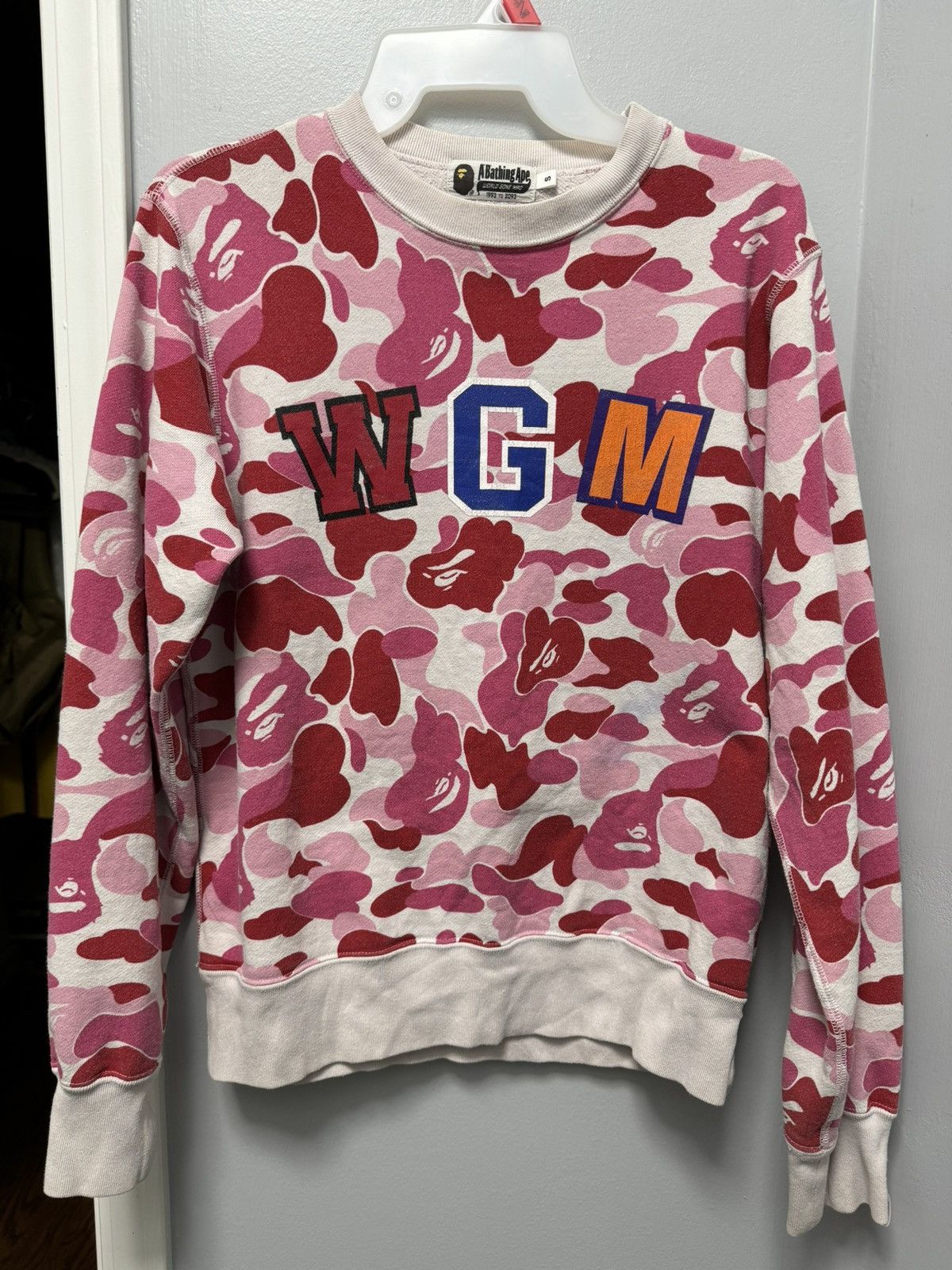 Image of Bape Abc Camo Shark Crewneck in Pink, Men's (Size Small)