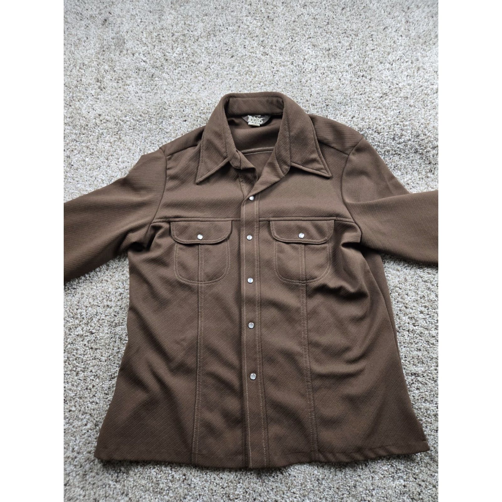 CO VINTAGE Tobias Shirt XL Mens Brown 1970s A-1 Kotzin Co Disco Pearl Snap Button-Front Polyester Jacket Size US XL / EU 56 / 4 - 4 Thumbnail
