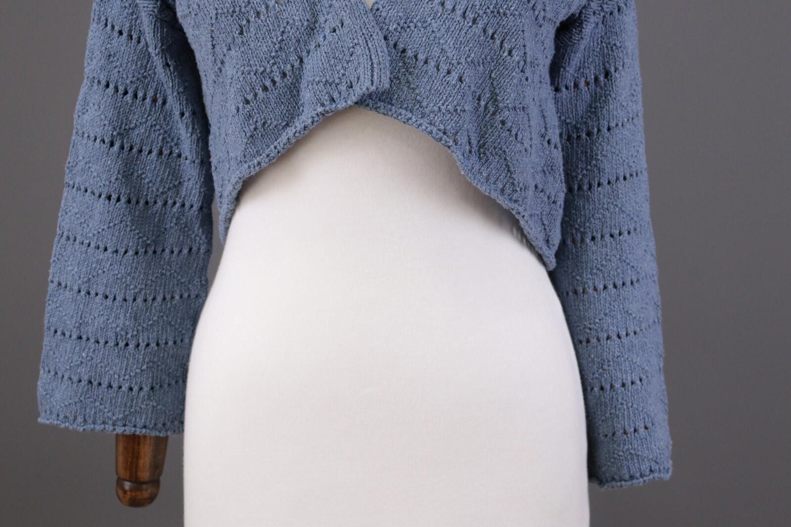 Designer Gudrun Sjoden Blue Lagenlook Crochet Knit Sweater Size S Size S / US 4 / IT 40 - 3 Thumbnail