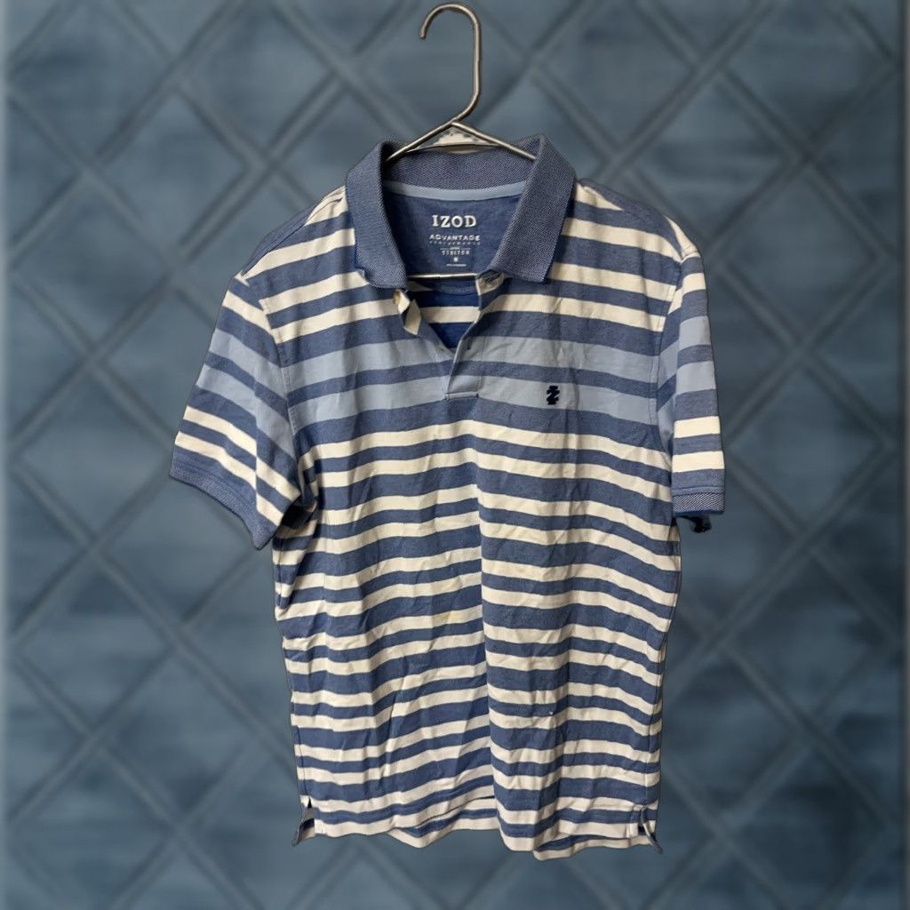 Izod Izod Advantage Performance Stretch Polo Mens Medium Blue White Stripe Size US M / EU 48-50 / 2 - 1 Thumbnail