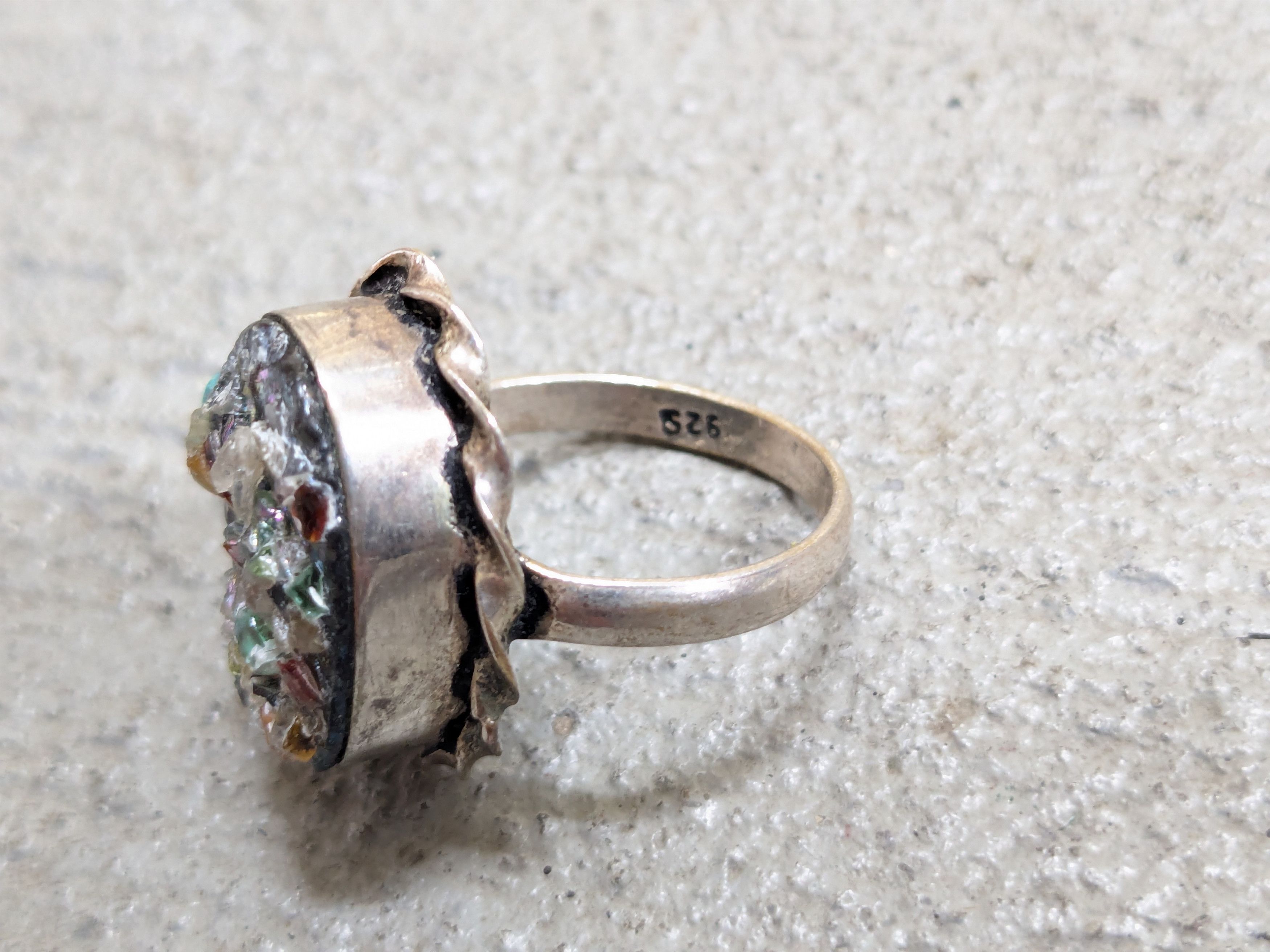 Jewelry Vintage Sterling Silver Ring Rainbow Druzzy 7 Modern Oval Size ONE SIZE - 7 Thumbnail