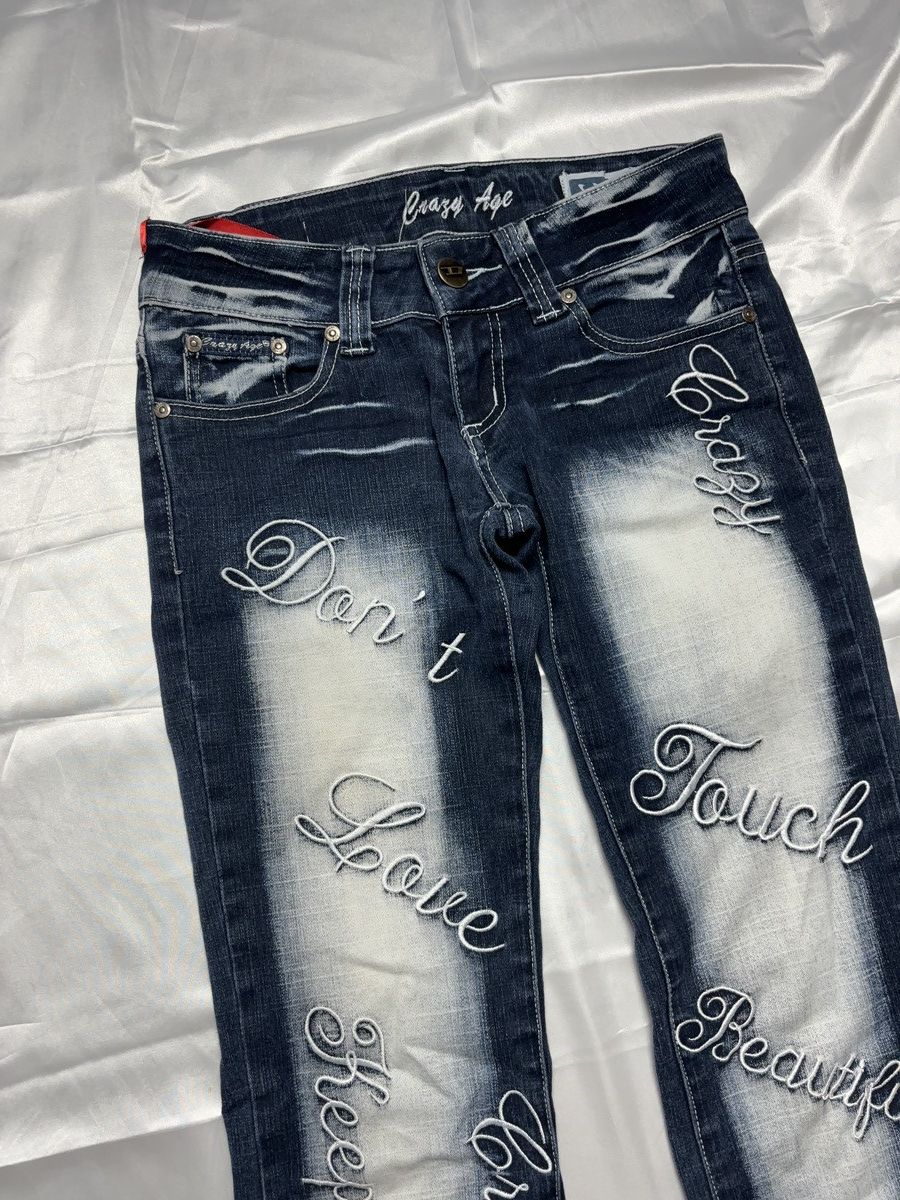 Vintage “Don’t touch” faded printed vintage flared denim jeans pants Size 26" / US 2 / IT 38 - 3 Thumbnail