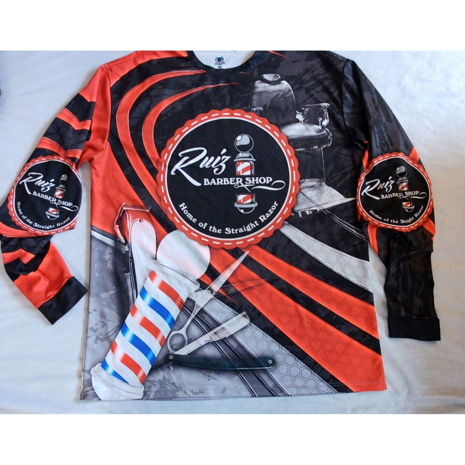 Vintage RUIZ BARBER SHOP Jersey Shirt XL Men's Adult Long Sleeve Black Unnix 100% Polyester Crew Neck Logo Vintage No Size US XL / EU 56 / 4 - 3 Thumbnail