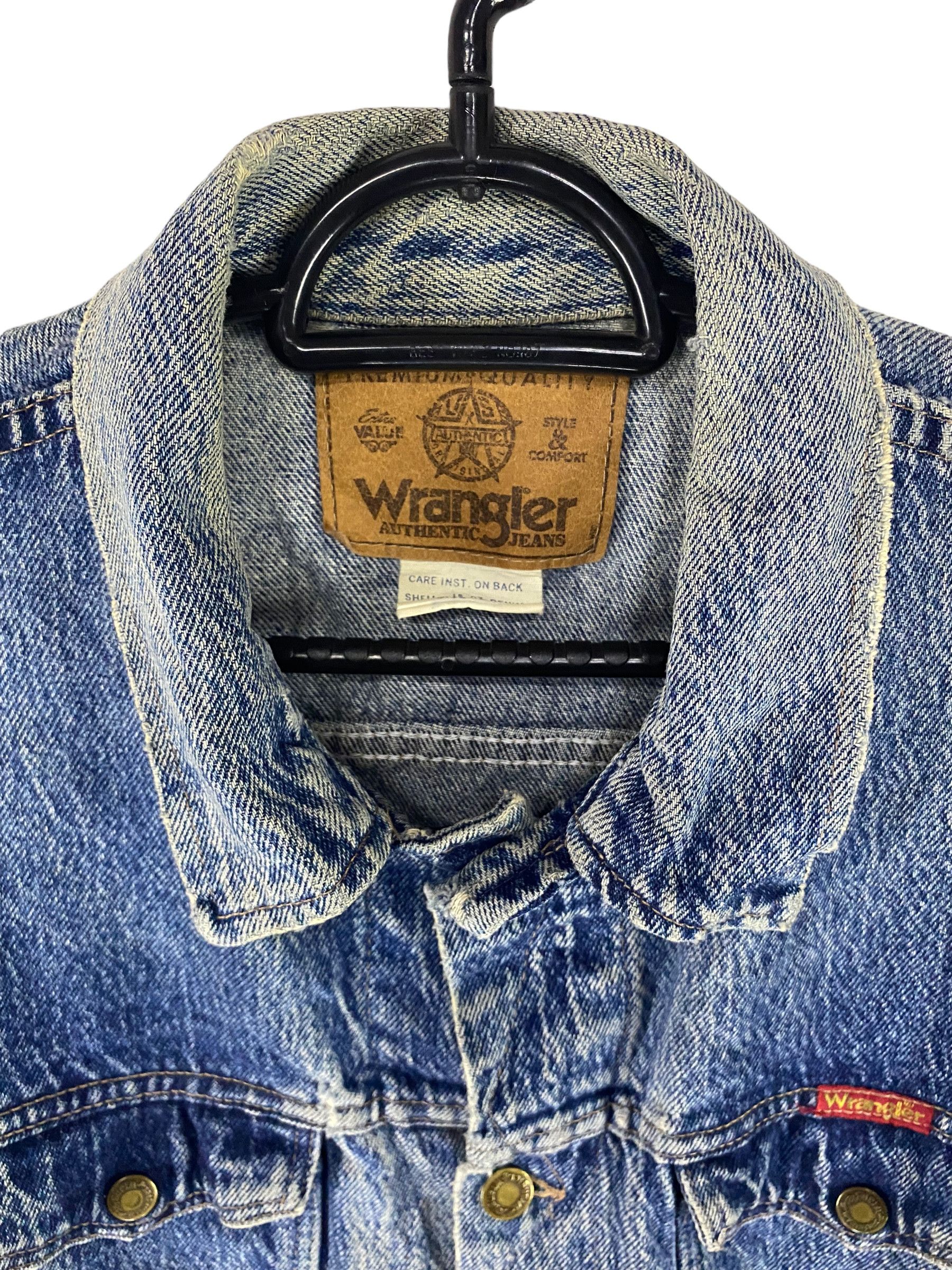 Vintage × Wrangler 90s Wrangler 15 Ozdistressed denim jacket Size US L / EU 52-54 / 3 - 11 Thumbnail