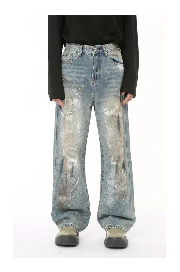 Jean Washed and distressed style dirty graffiti jeans Size US 32 / EU 48 - 1 Thumbnail