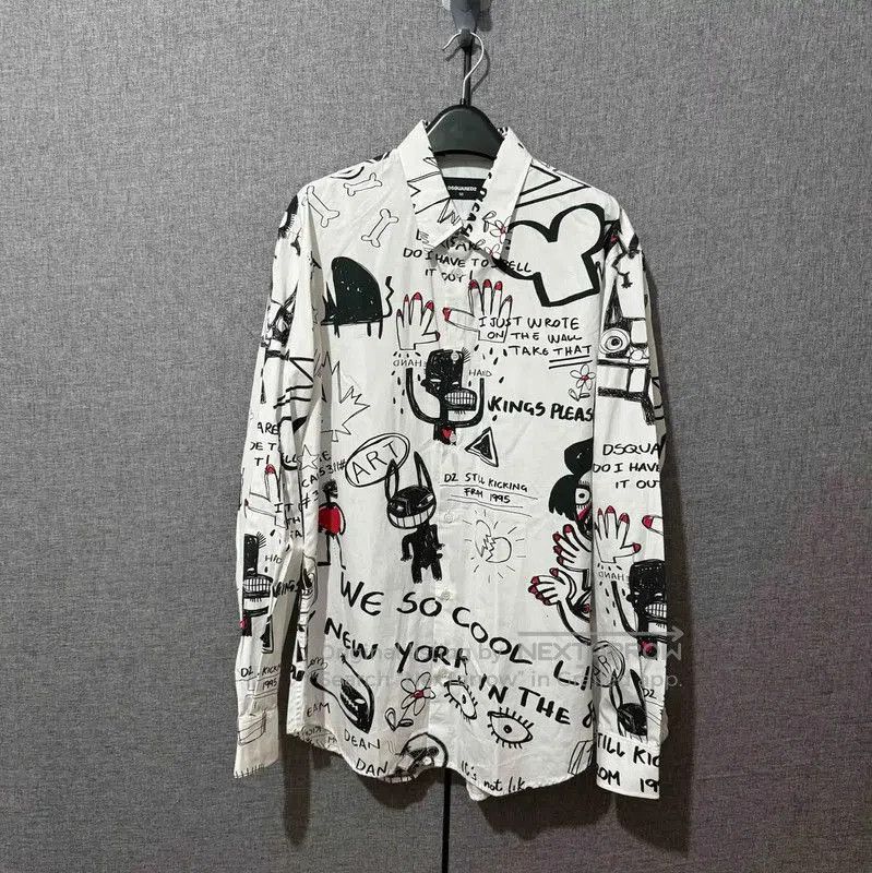 Dsquared2 DSQUARED2 Men's White Graphic Print Shirt . Size US L / EU 52-54 / 3 - 1 Thumbnail