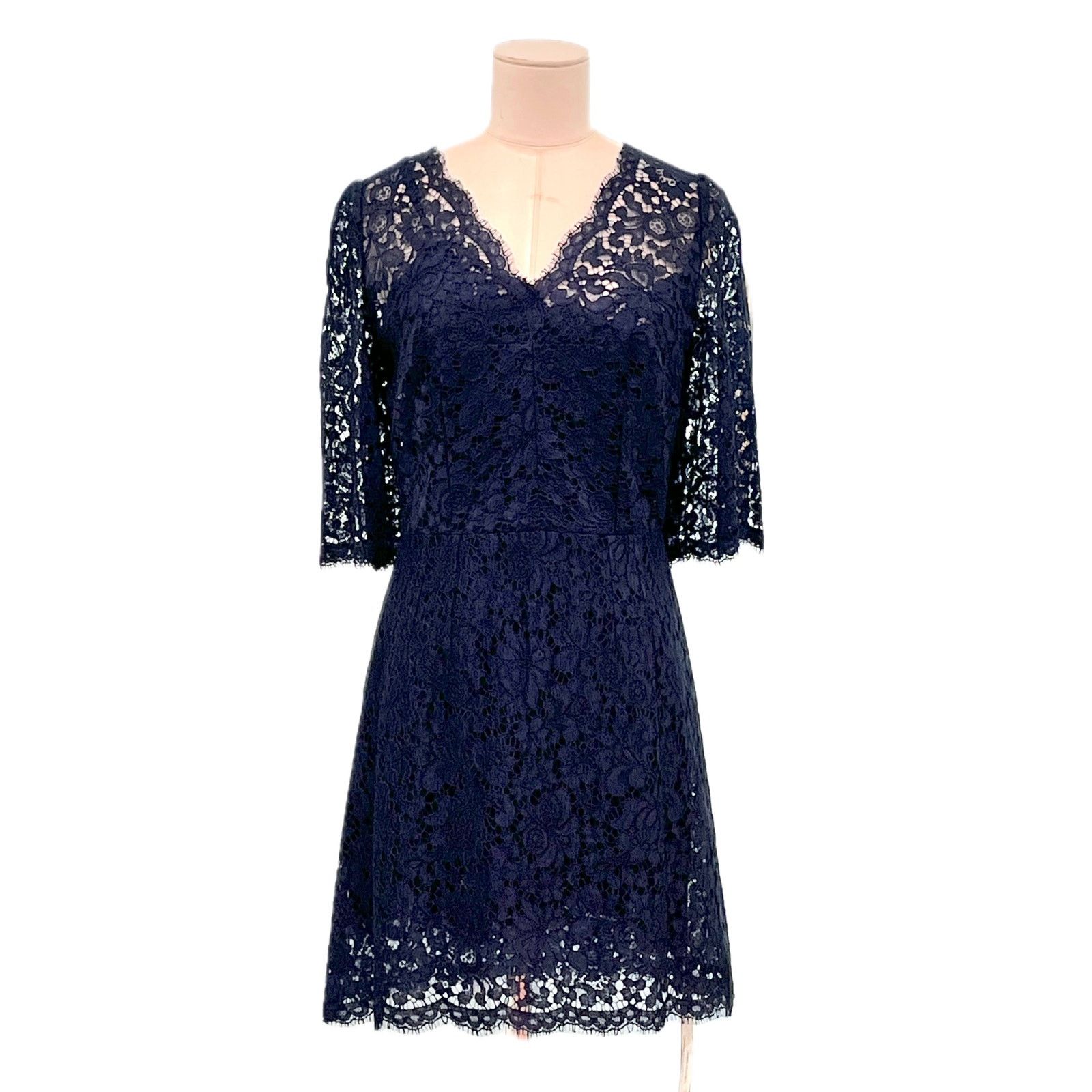 Dolce & Gabbana Dolce & Gabbana Navy Corded Lace Short Sleeve Mini Dress 46 Size L / US 10 / IT 46 - 8 Thumbnail
