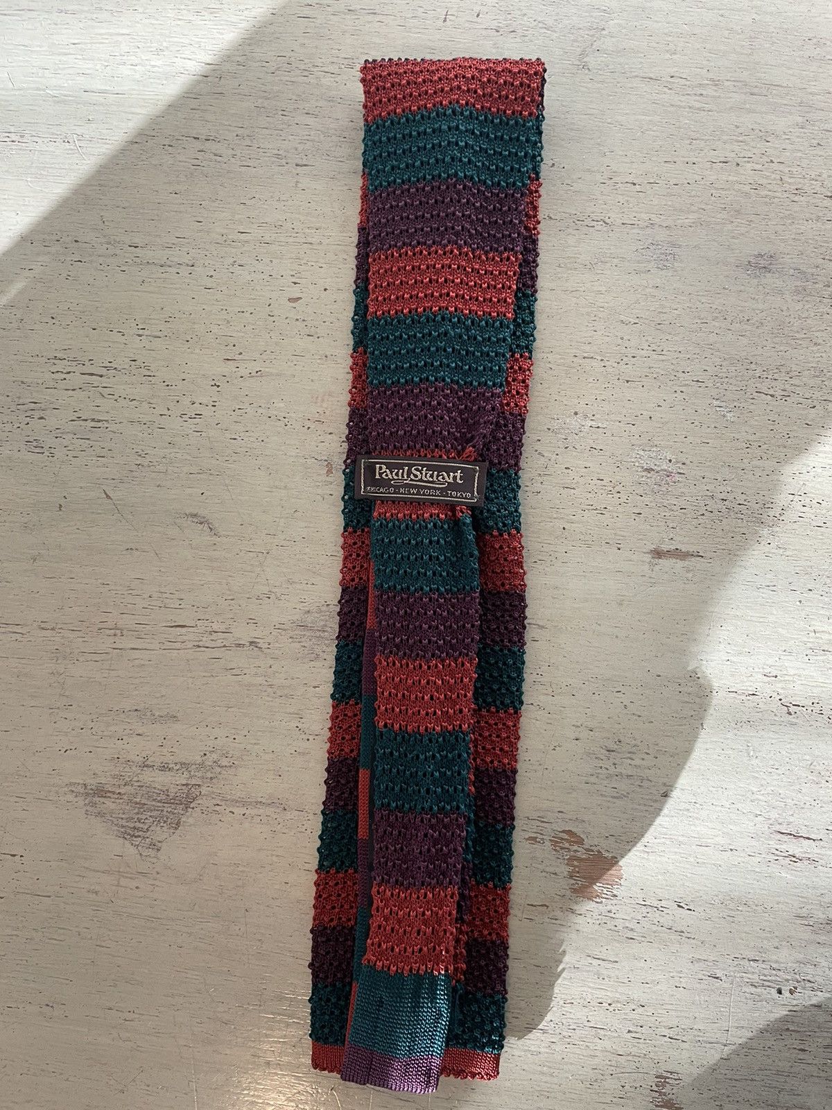 Paul Stuart Striped Silk Knit Tie Size ONE SIZE - 6 Thumbnail
