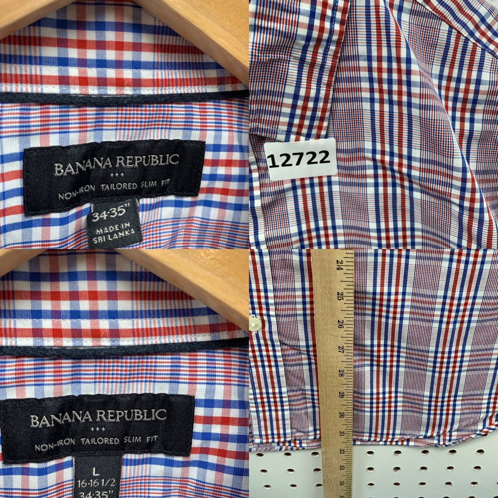 Banana Republic VINTAGE Banana Republic Shirt Men Large Red Check Slim Fit Non-Iron Button-Up Size US L / EU 52-54 / 3 - 8 Thumbnail