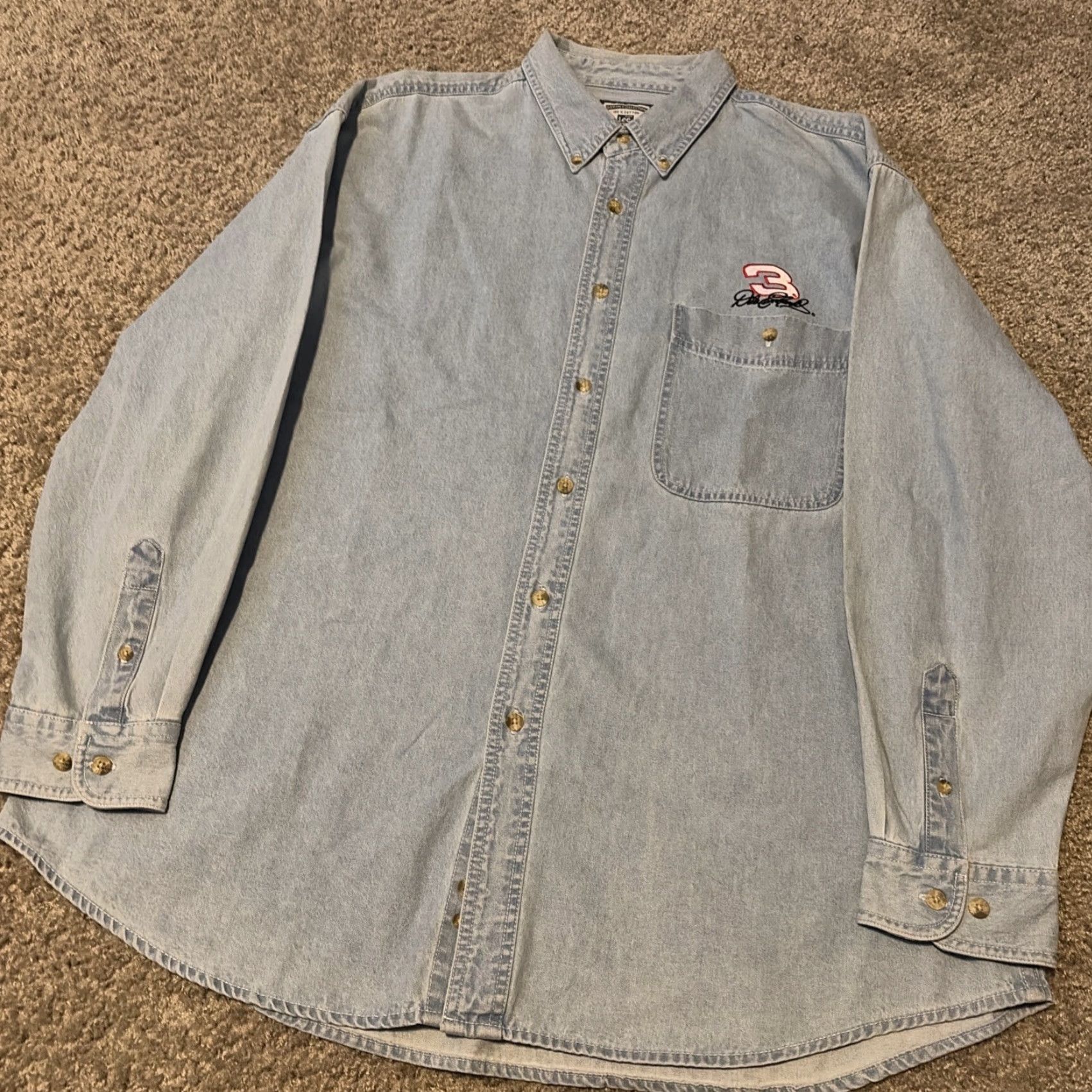 Lee VINTAGE Dale Earnhardt NASCAR Racing Blue Lee Denim Button-Up Shirt XL Mens Size US XL / EU 56 / 4 - 4 Thumbnail