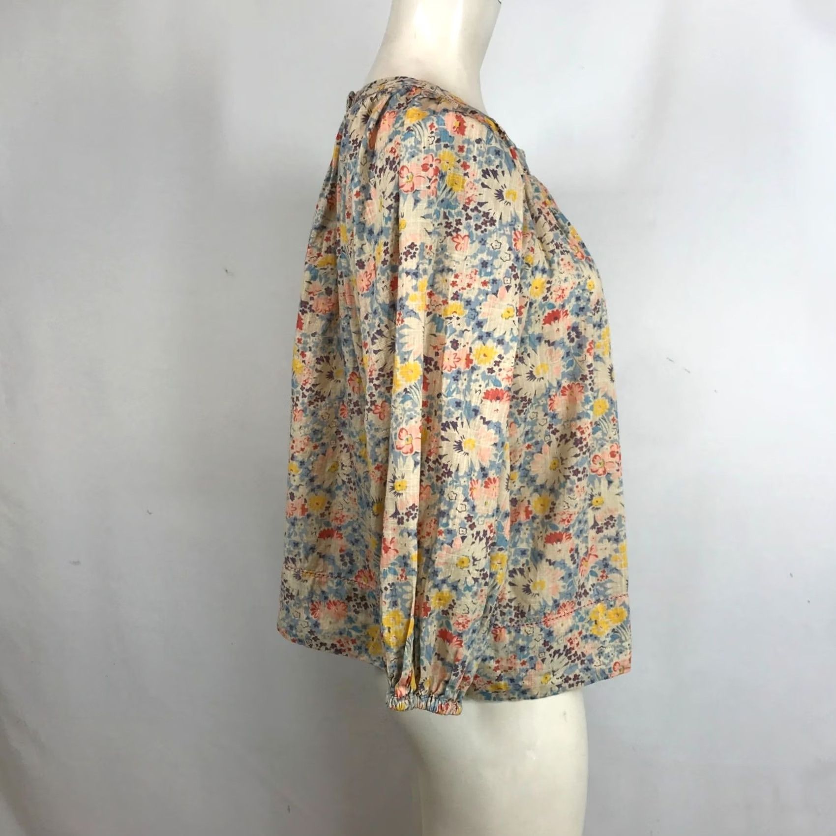 THE GREAT THE GREAT. Womens Top 0 Tan Floral Long Sleeve 100% Cotton Blouse Size XS / US 0-2 / IT 36-38 - 4 Thumbnail