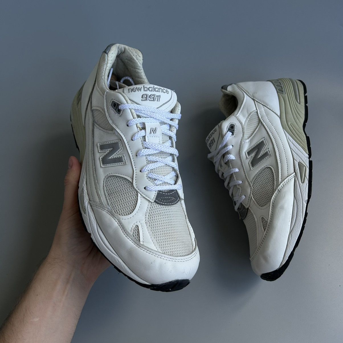 New Balance New Balance 991 Made In England 🏴󠁧󠁢󠁥󠁮󠁧󠁿 UK White Leather 990 993 Size US 11.5 / EU 44-45 - 4 Thumbnail