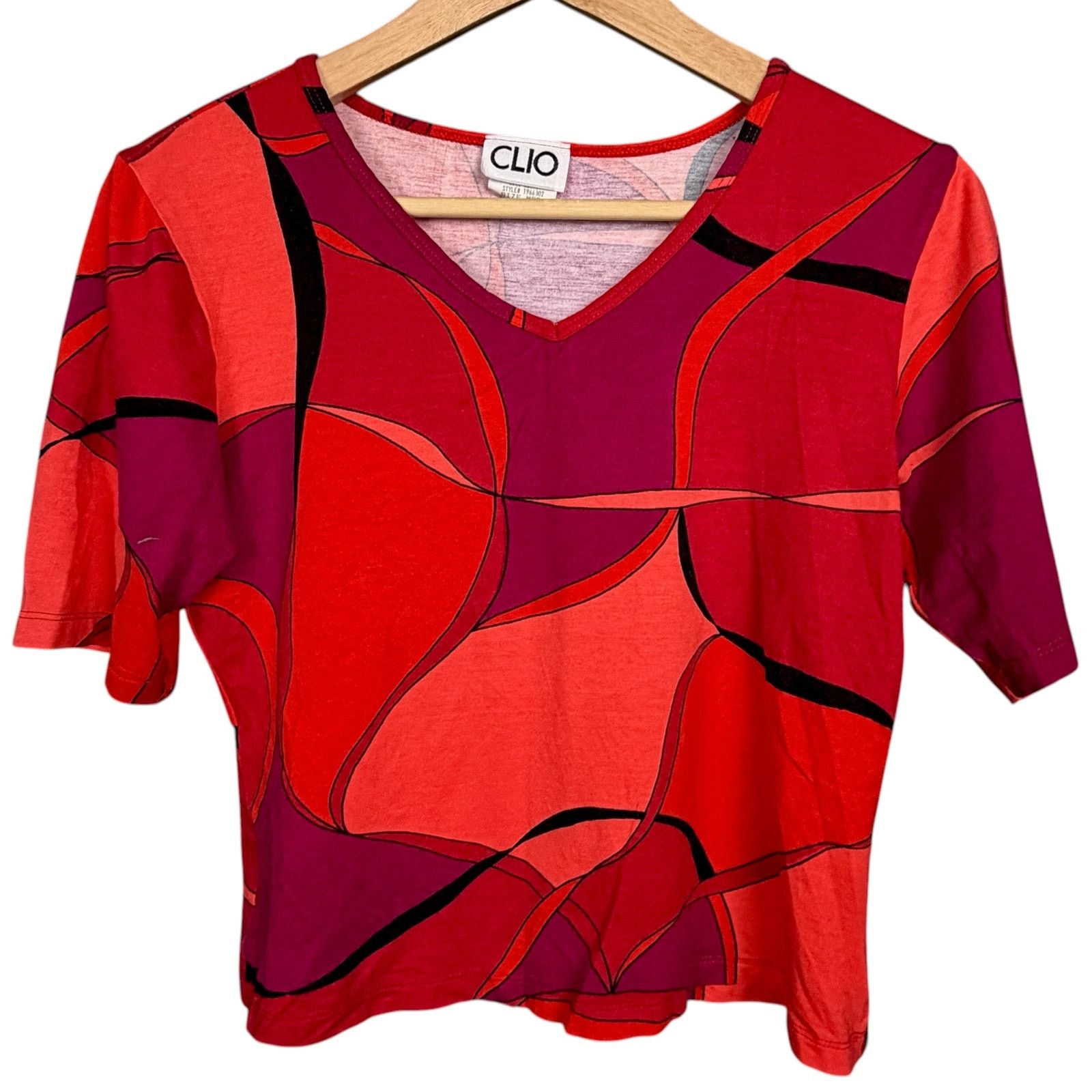 Other Vintage Clio Brand Made In USA Women’s Med Abstract Blouse Size M / US 6-8 / IT 42-44 - 8 Thumbnail