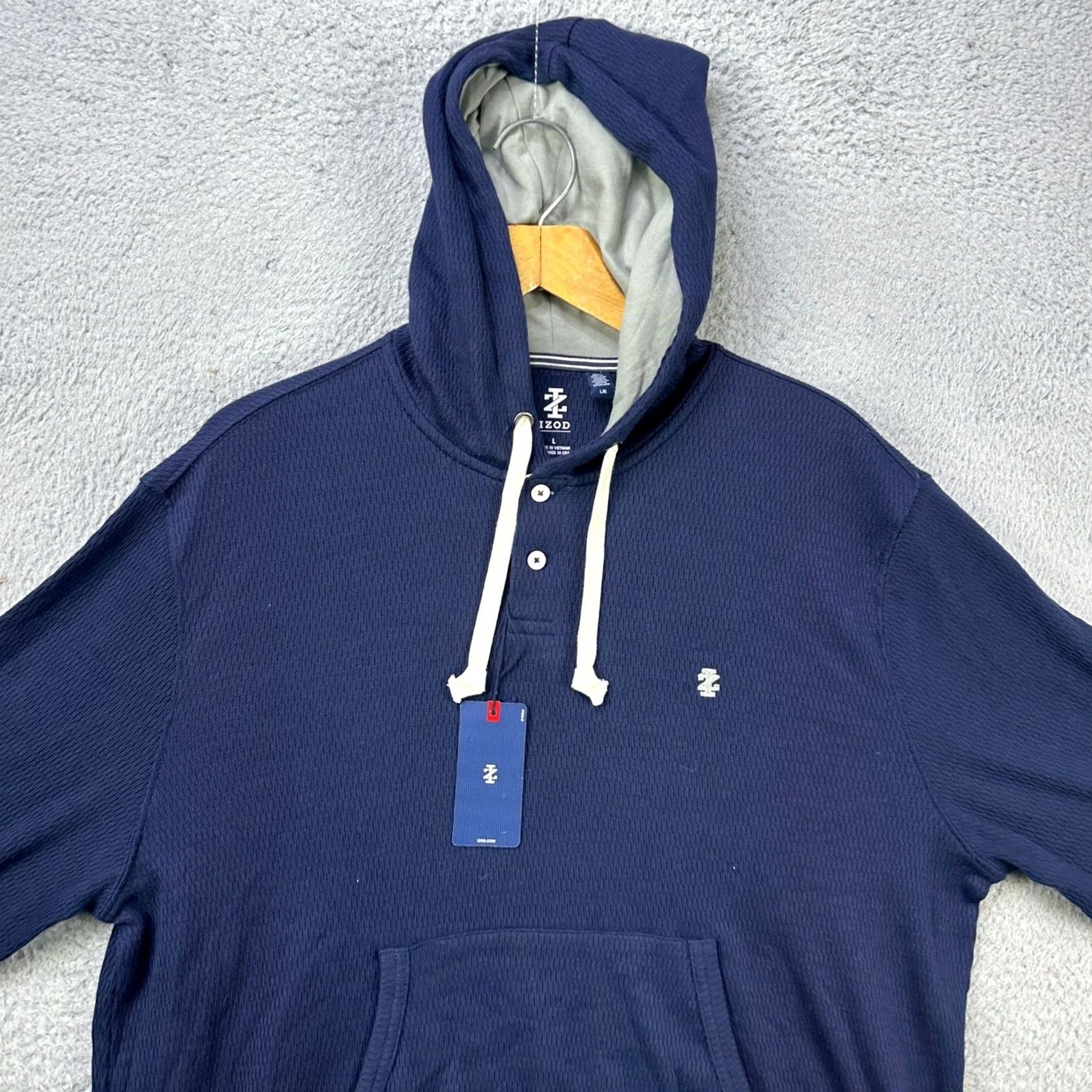 Izod VINTAGE: Izod Sweatshirt Hoodie Mens Blue Large Drawstring Pocket Logo Long Sleeve NEW Size US L / EU 52-54 / 3 - 3 Thumbnail