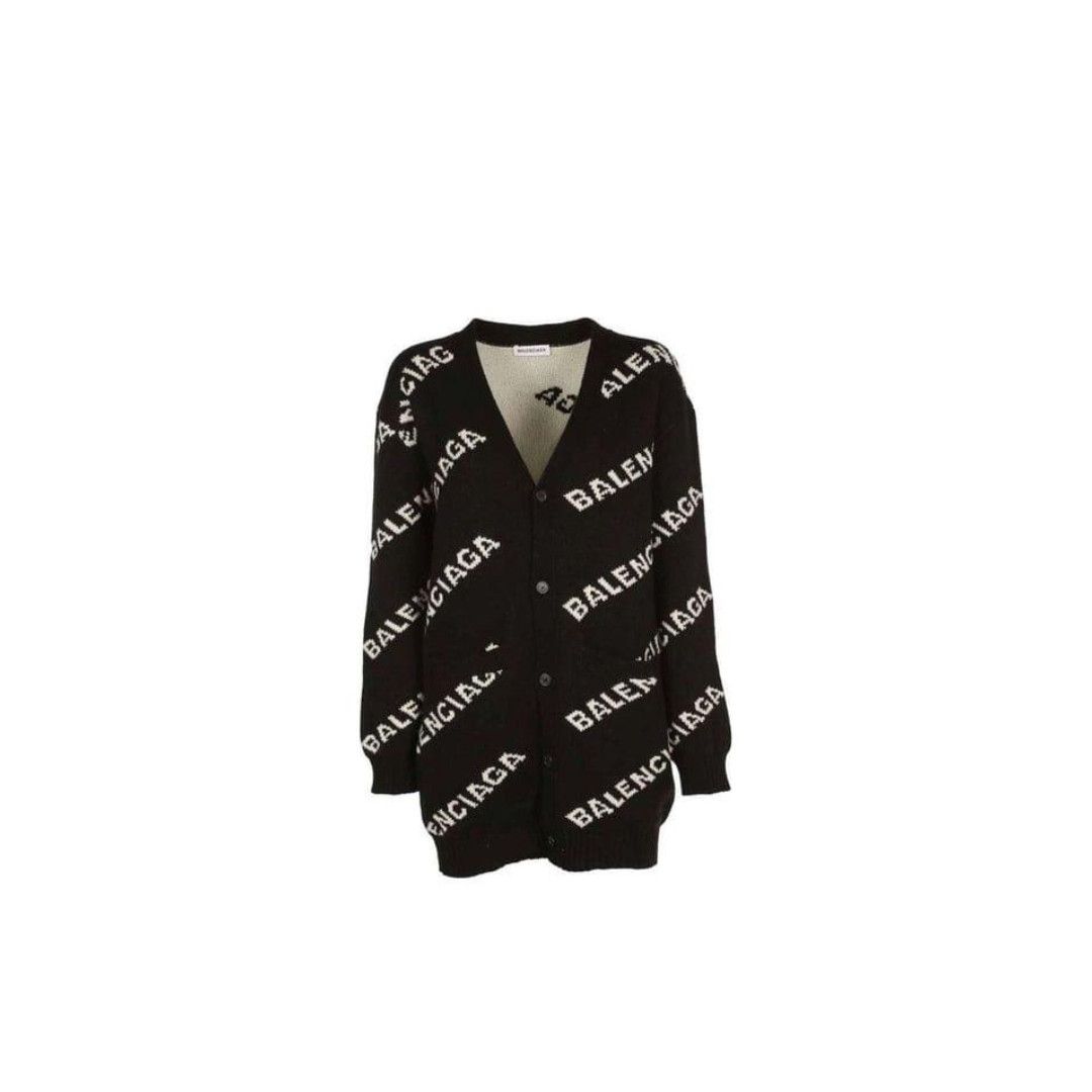 Balenciaga o1bcso1str0525 Allover Logo Cardigan in Black/White Size M / US 6-8 / IT 42-44 - 1 Thumbnail