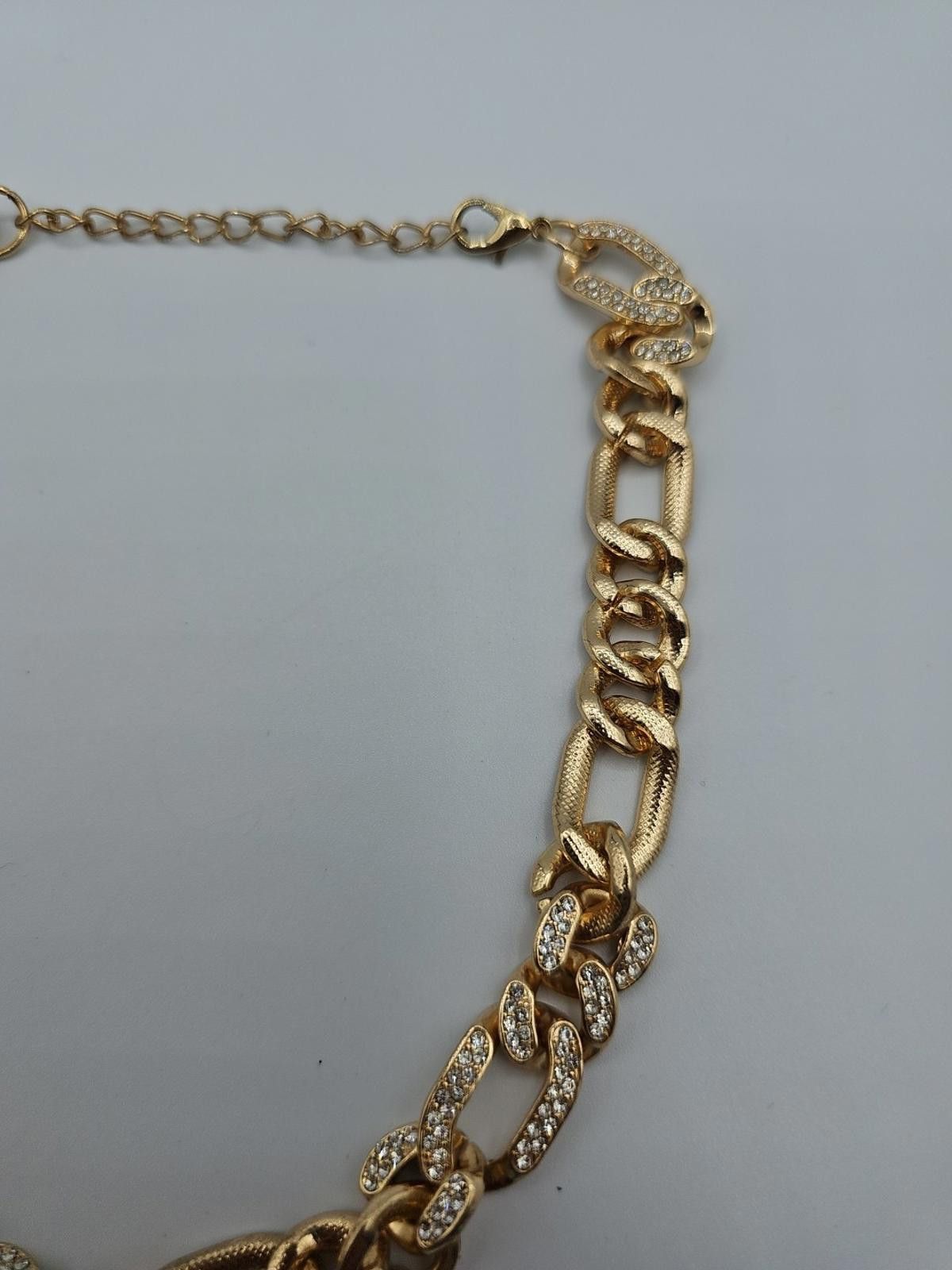 The Unbranded Brand Textured chain necklace with clear rhinestone inlay pave 16" Size ONE SIZE - 6 Thumbnail