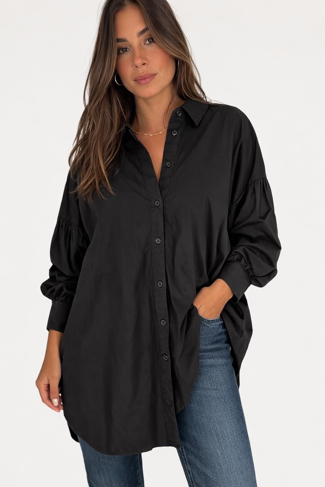 Asos ASOS Design Black Oversized Shirt Dress Cotton Button Front Size US M / EU 48-50 / 2 - 1 Thumbnail