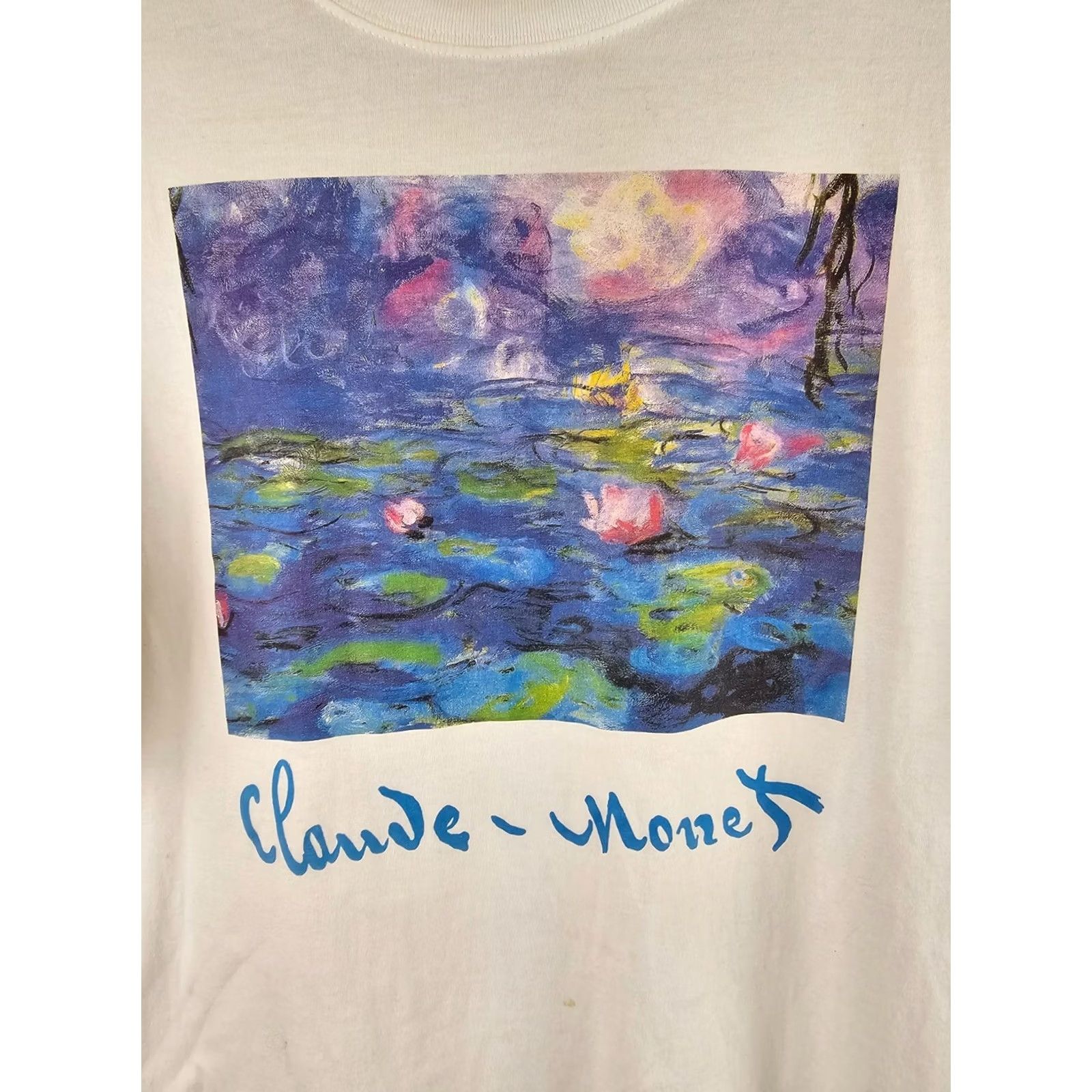 Vintage VINTAGE 90' CLAUDE MONET WATER LILIES PAINT WHITE COTTON T-SHIRT SZ LARGE Size US L / EU 52-54 / 3 - 2 Thumbnail