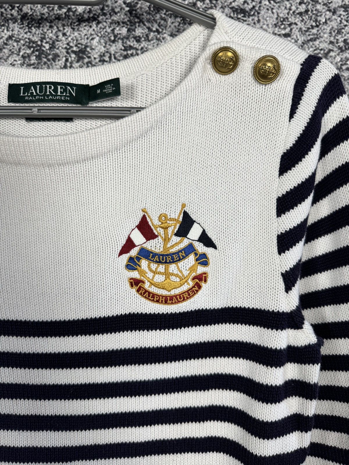 Lauren Ralph Lauren Lauren Ralph Lauren Denim Knit Striped Sweater Anchor Logo Size M / US 6-8 / IT 42-44 - 6 Thumbnail