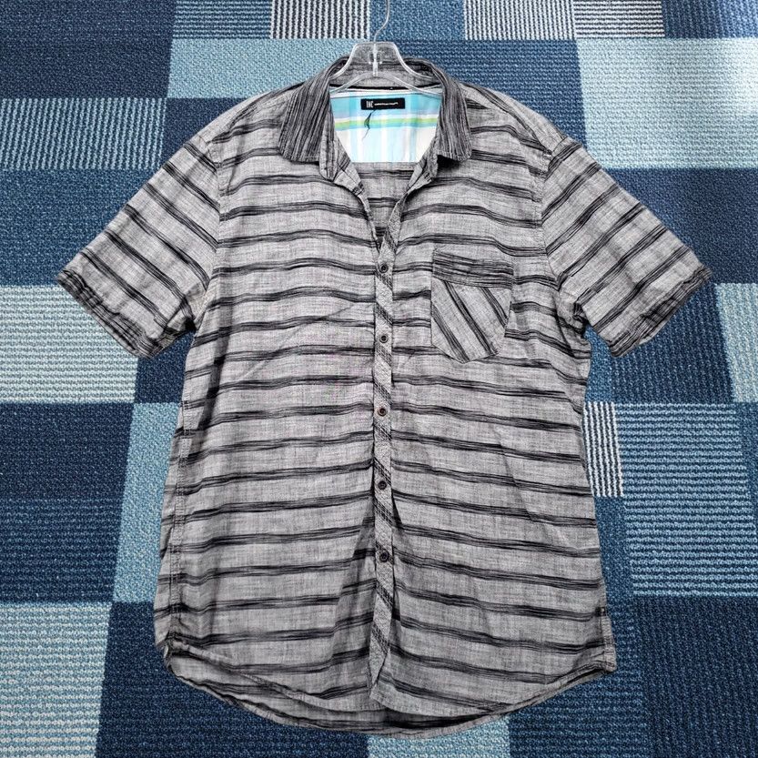 Vintage INC International Concepts Shirt Mens XL Gray Button Striped Short Sleeves Size US XL / EU 56 / 4 - 1 Thumbnail