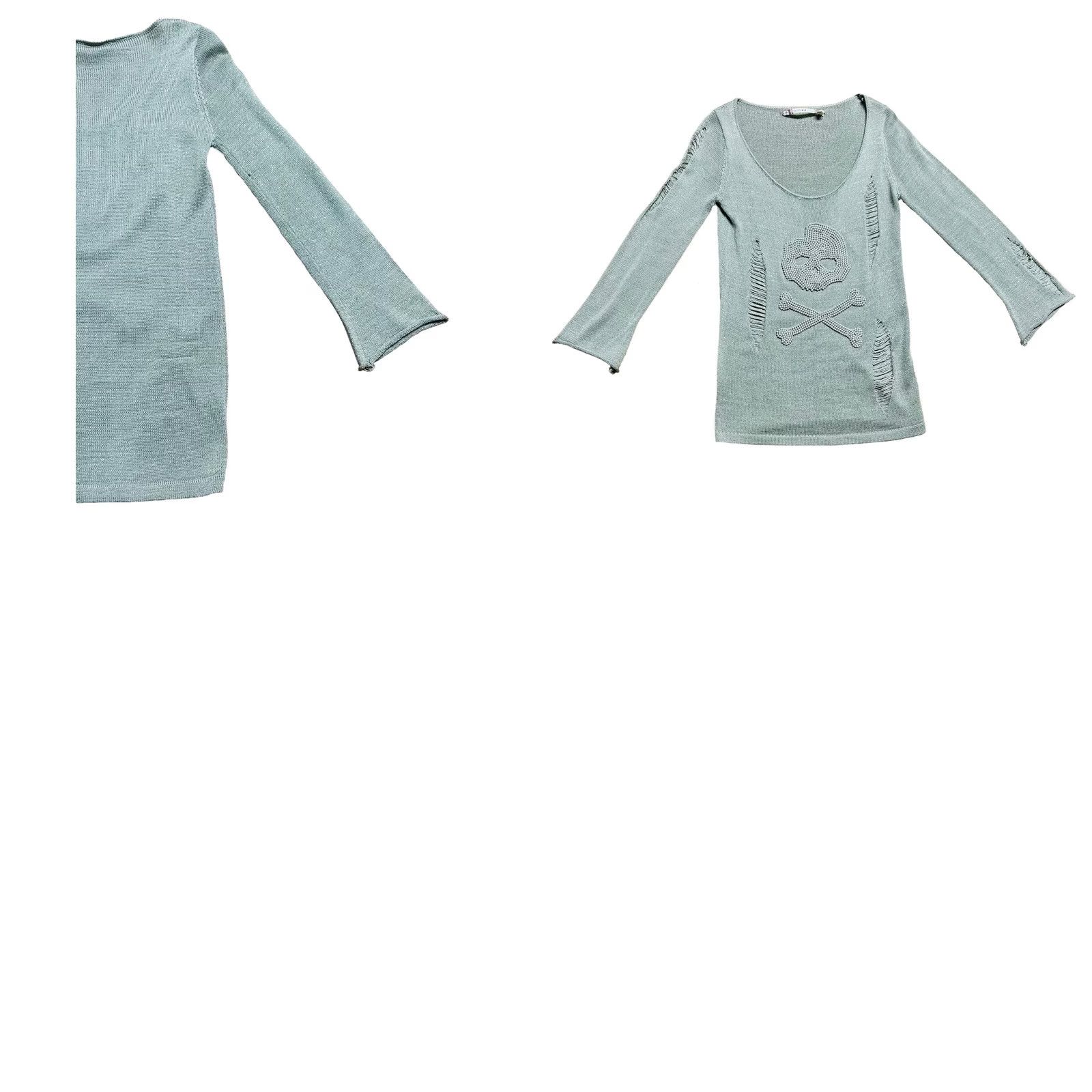 Vintage Chelsea & Violet Pearl Skull Cross Bone Distressed Sweater Women's M Gray Size M / US 6-8 / IT 42-44 - 10 Thumbnail