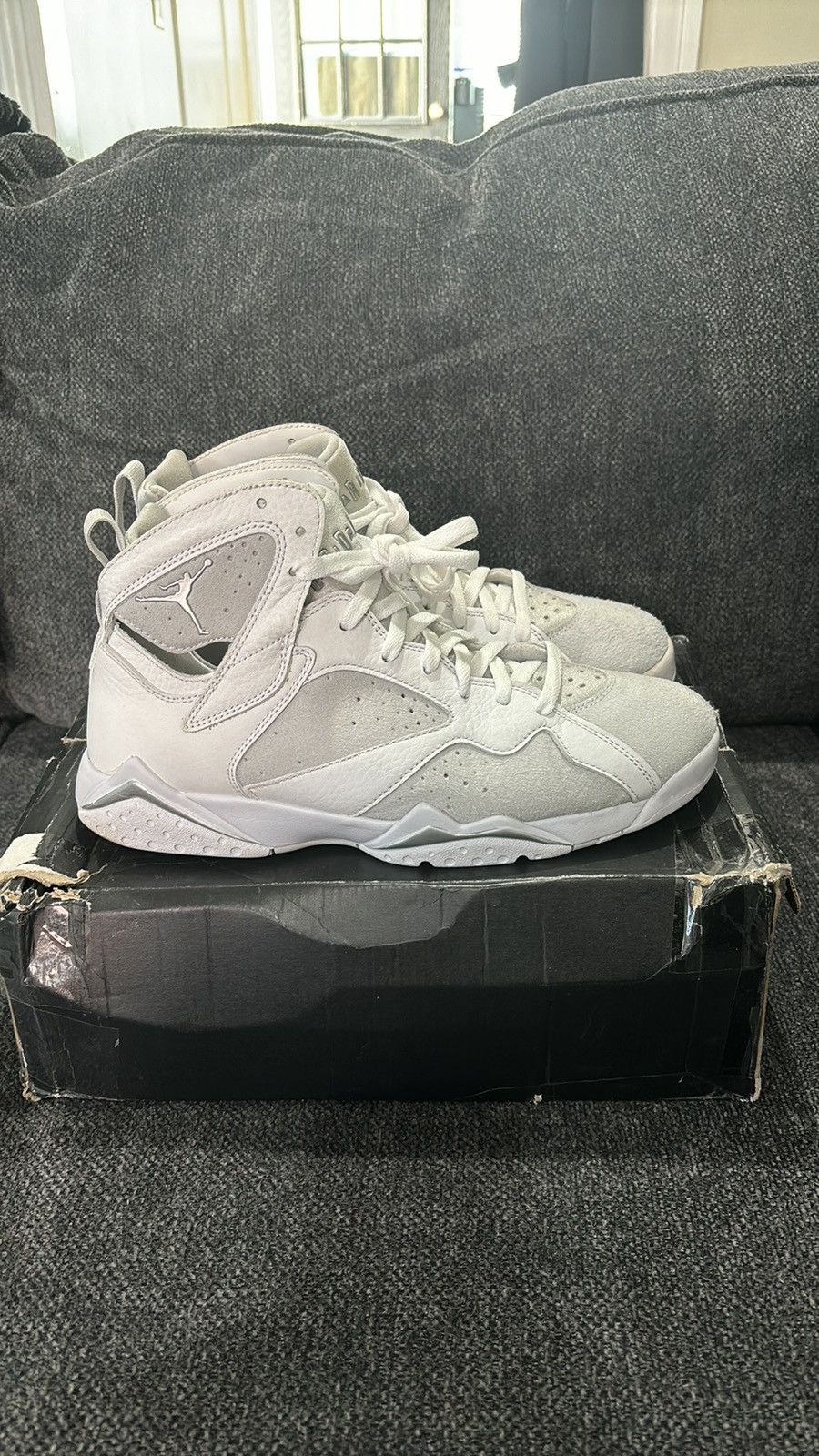 image of Air Jordan 7 Pure Platinum Shoes in White, Men's (Size 10)