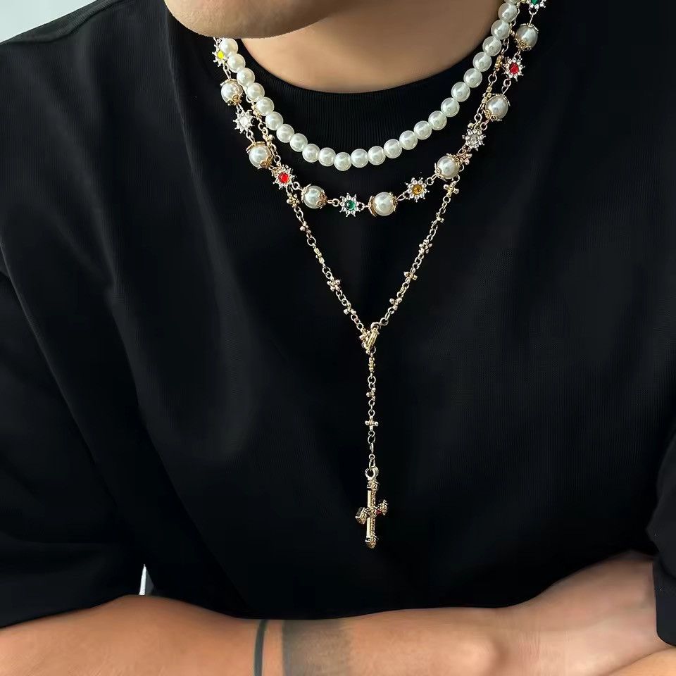 Jewelry 3Pcs/Set Creative Rhinestone Imitation Pearl Chain Necklace Size ONE SIZE - 2 Thumbnail