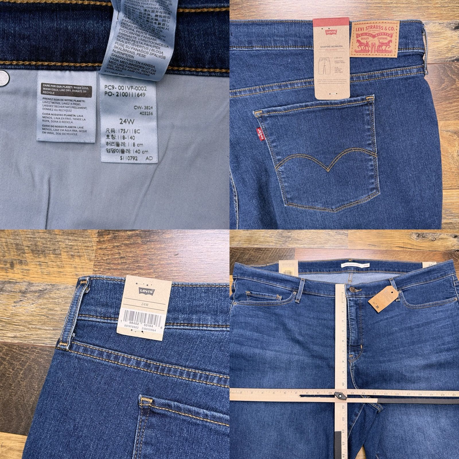 Levi's Levi's Bermuda Shorts Womens 24W Mid Rise Shaping Denim 5-Pocket Blue 10in Inseam Plus Size Size 42" / US 20 - 8 Thumbnail
