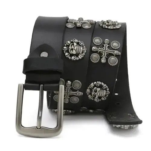 Jean Vintage Leather Cross Rivet Jeans Belt Size ONE SIZE - 2 Thumbnail