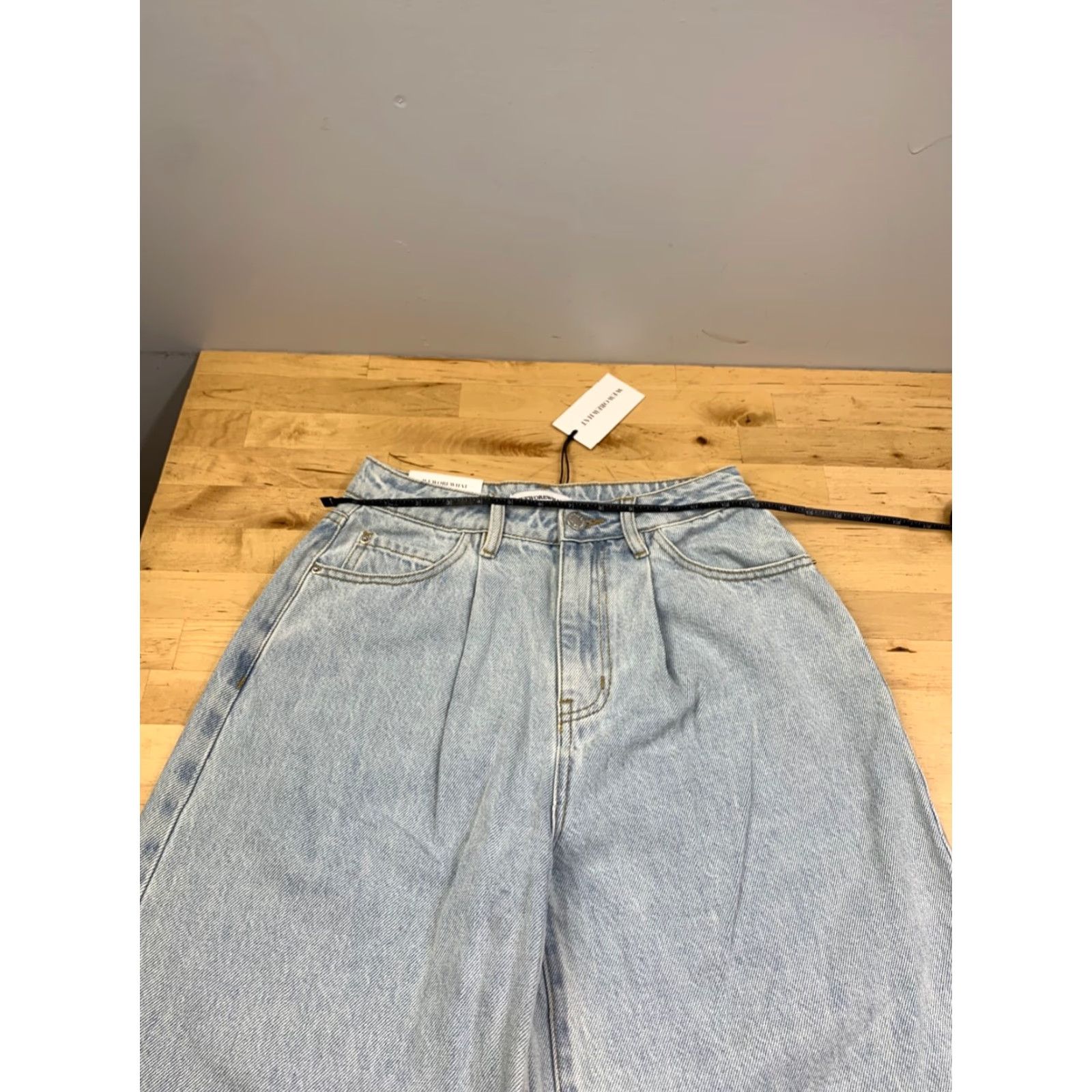 Vintage We Wore What High Rise Pleated Wide Leg Jeans Womens 25 Blue Light Wash Denim 32 Inseam Folded Pocket Bohemian Festival 90s, College, Boho Womens Size 42" / US 20 - 4 Thumbnail