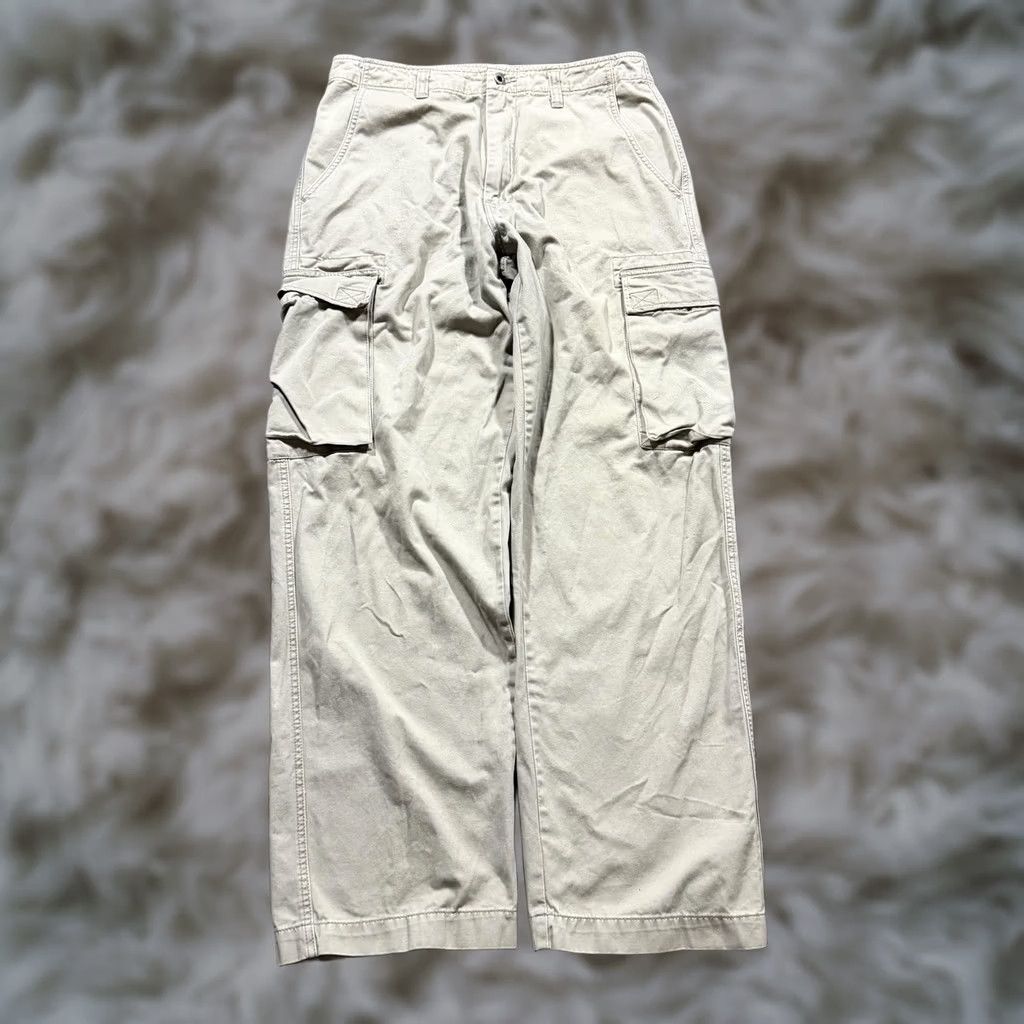 Vintage Baggy Y2K Cargo Pants Mens 34x30 Beige Canvas Relaxed Wide Leg Utility Fit Size US 34 / EU 50 - 1 Thumbnail