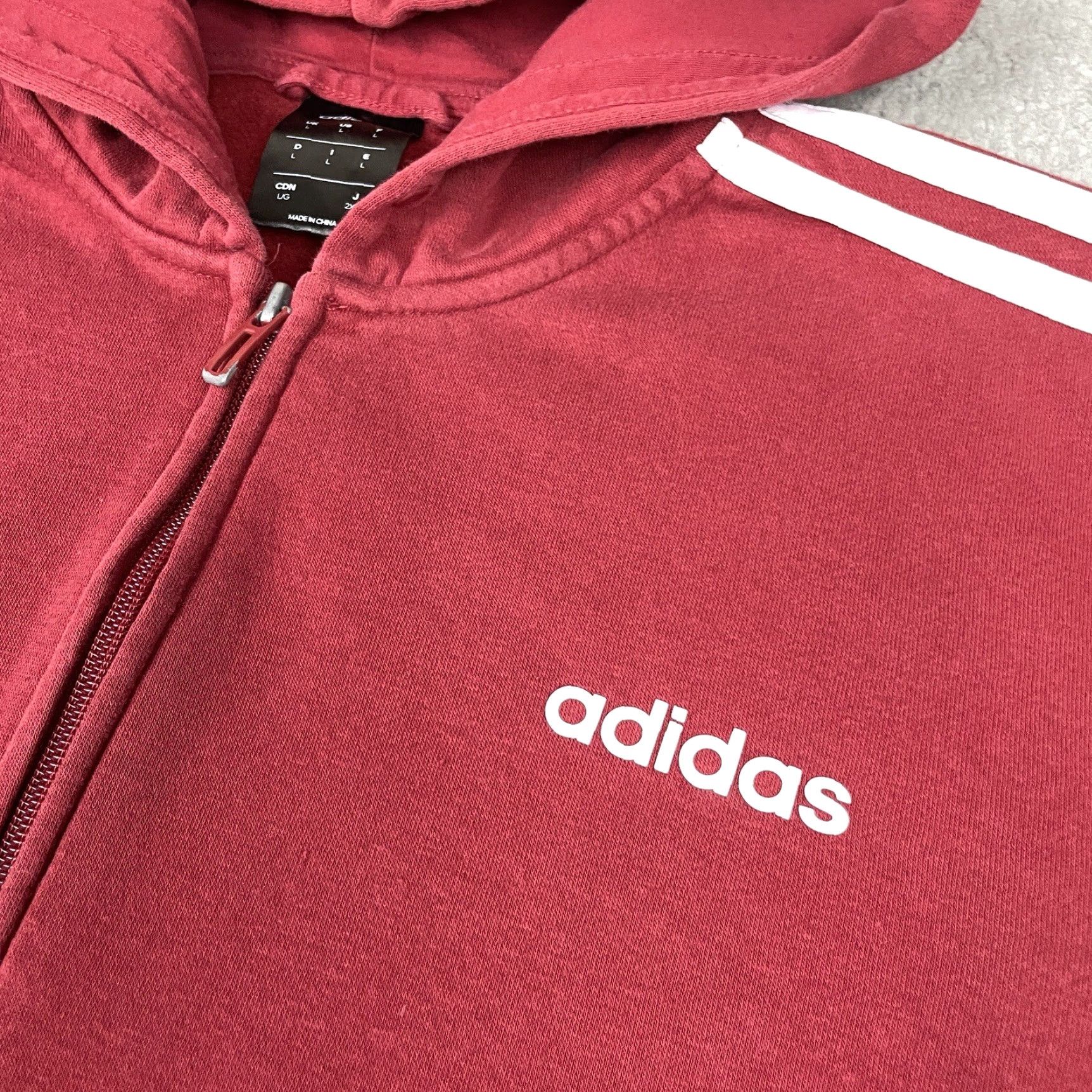 Adidas Adidas Hoodie Mens L Red Full Zip Up Sweatshirt Stripes Distressed Logo Classic Outdoor Sports Size US L / EU 52-54 / 3 - 3 Thumbnail