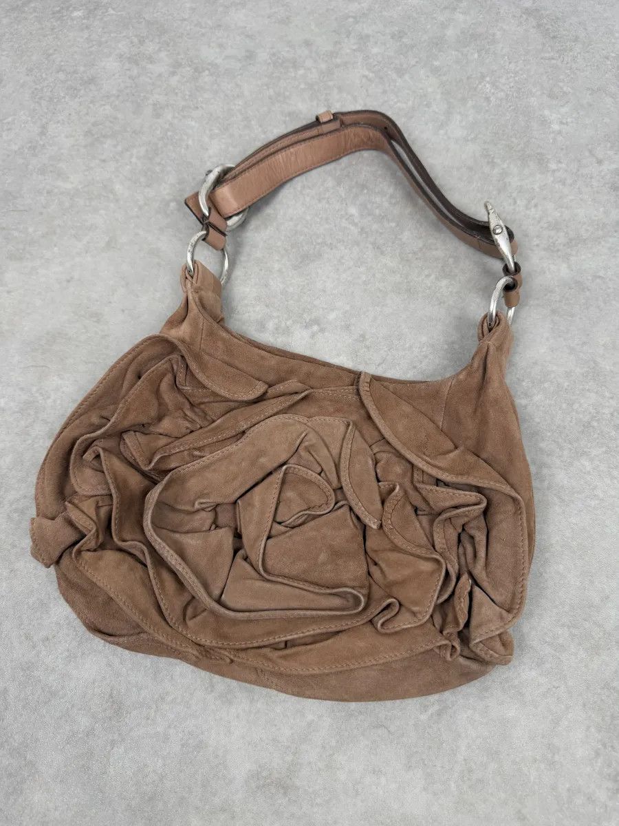 Yves Saint Laurent 2000s Yves Saint Laurent Mauve Purple Flower Suede Leather Bag Size ONE SIZE - 5 Thumbnail