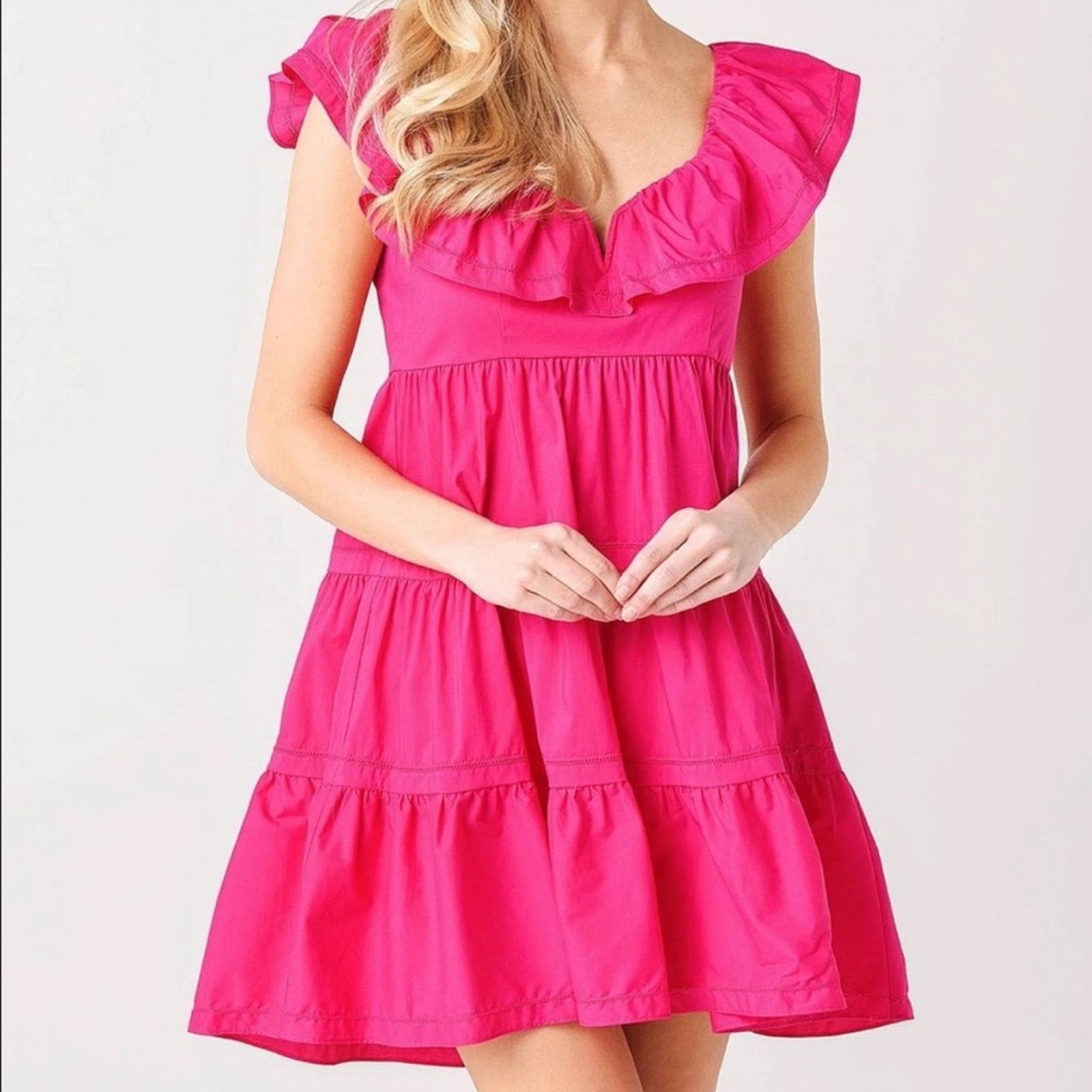Saylor Saylor Karalyn Hot Pink Tiered Ruffle Sleeveless Mini Dress Size S / US 4 / IT 40 - 1 Thumbnail