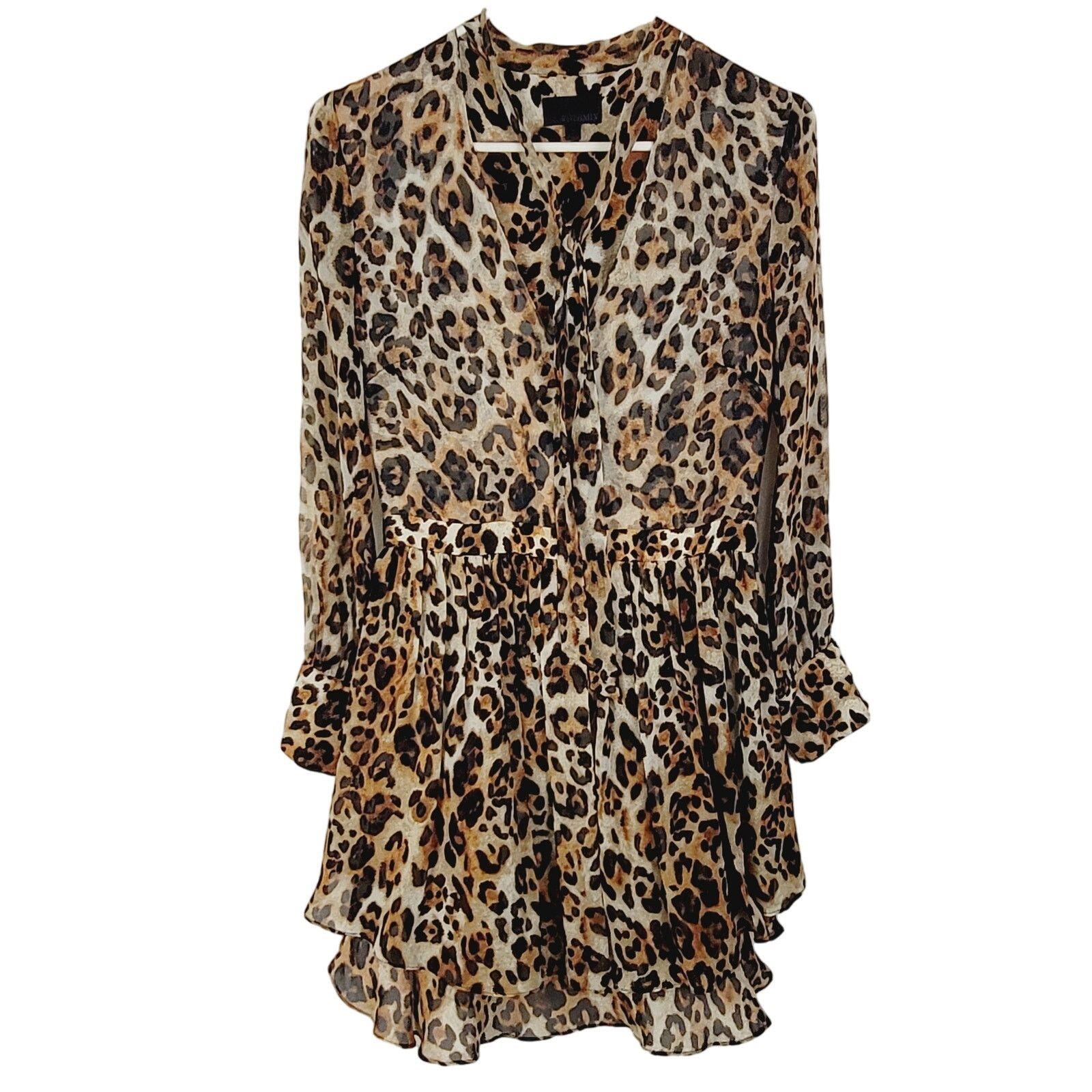 INTERMIX Intermix cheetah print sheer ruffled long sleeve dress Size S / US 4 / IT 40 - 3 Thumbnail