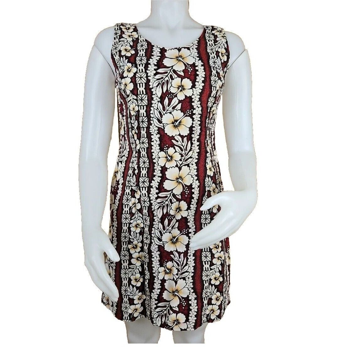 Vintage Hawaiian Flavor Tapa Cloth Print Dress M Brown Handmade Slee Size M / US 6-8 / IT 42-44 - 1 Thumbnail